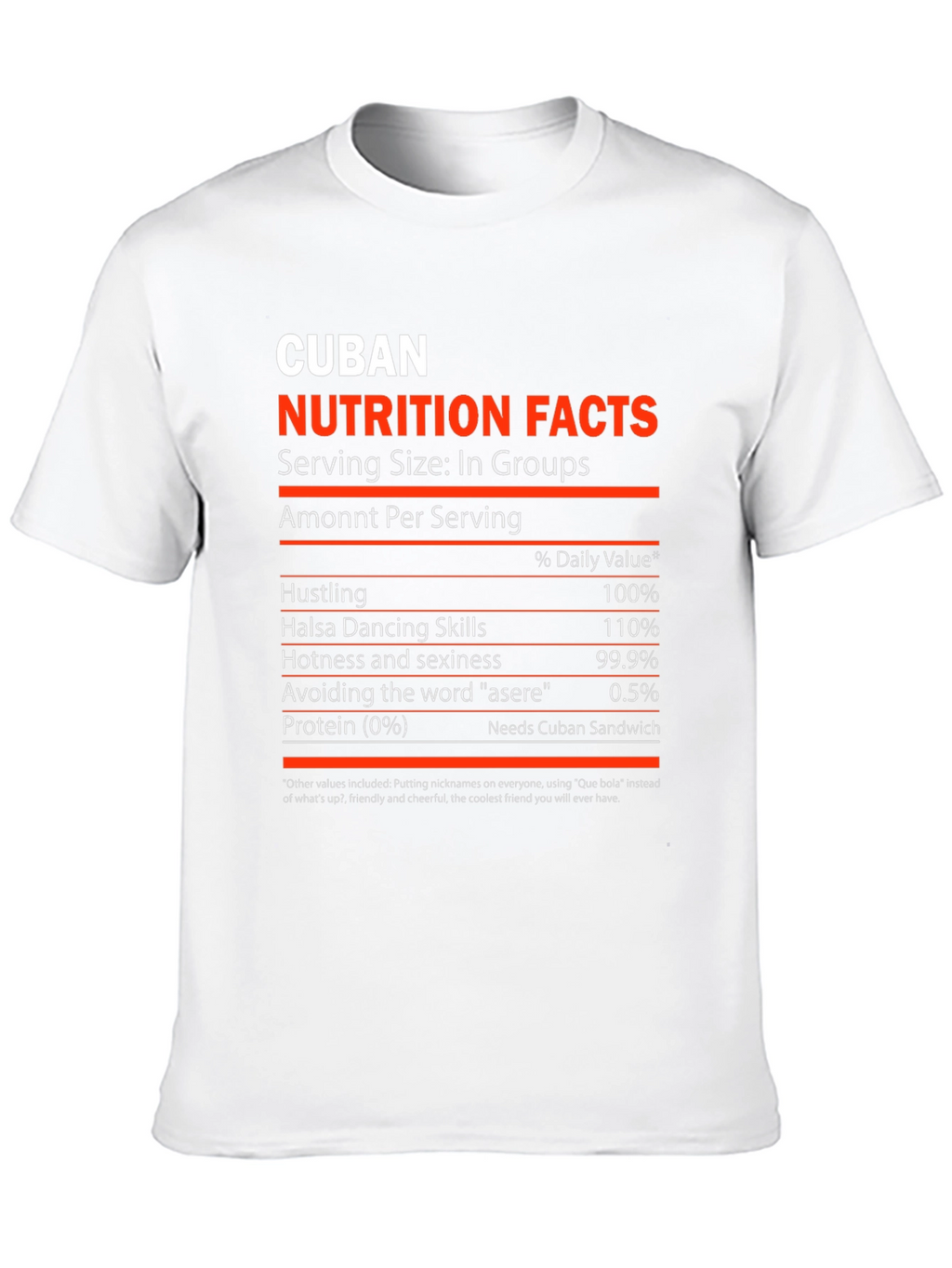 Cuban Nutrition Facts Novelty Graphic T-Shirt