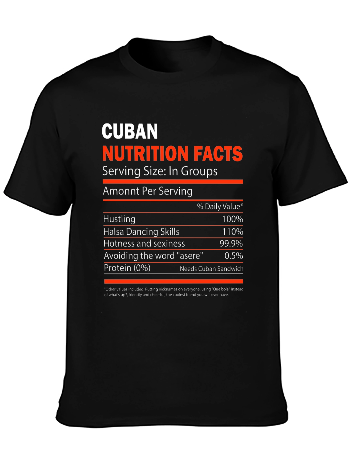 Cuban Nutrition Facts Novelty Graphic T-Shirt