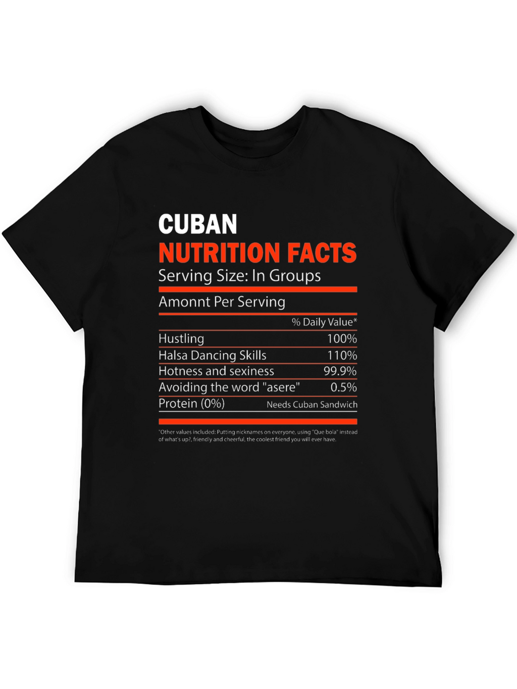 Cuban Nutrition Facts Novelty Graphic T-Shirt