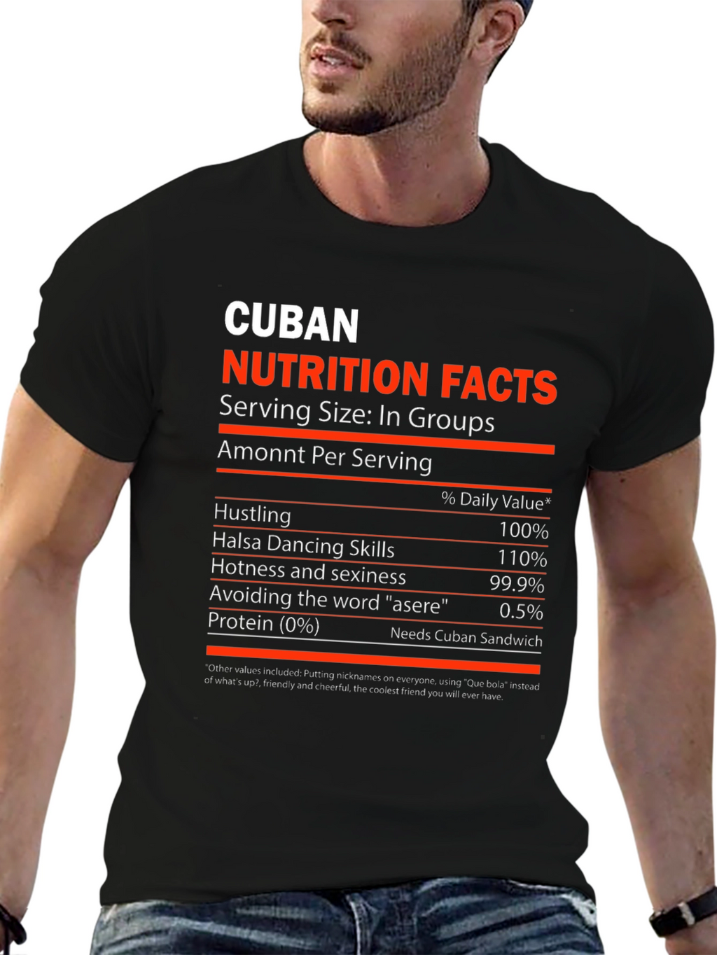 Cuban Nutrition Facts Novelty Graphic T-Shirt