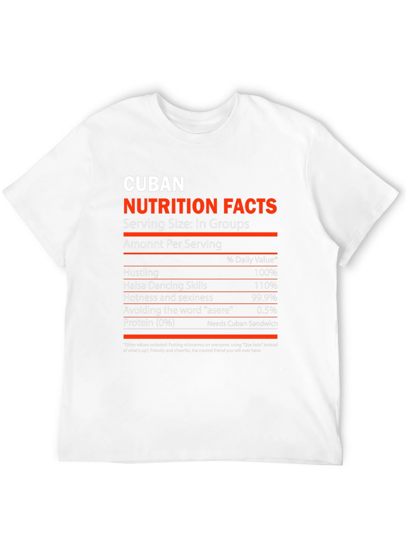 Cuban Nutrition Facts Novelty Graphic T-Shirt