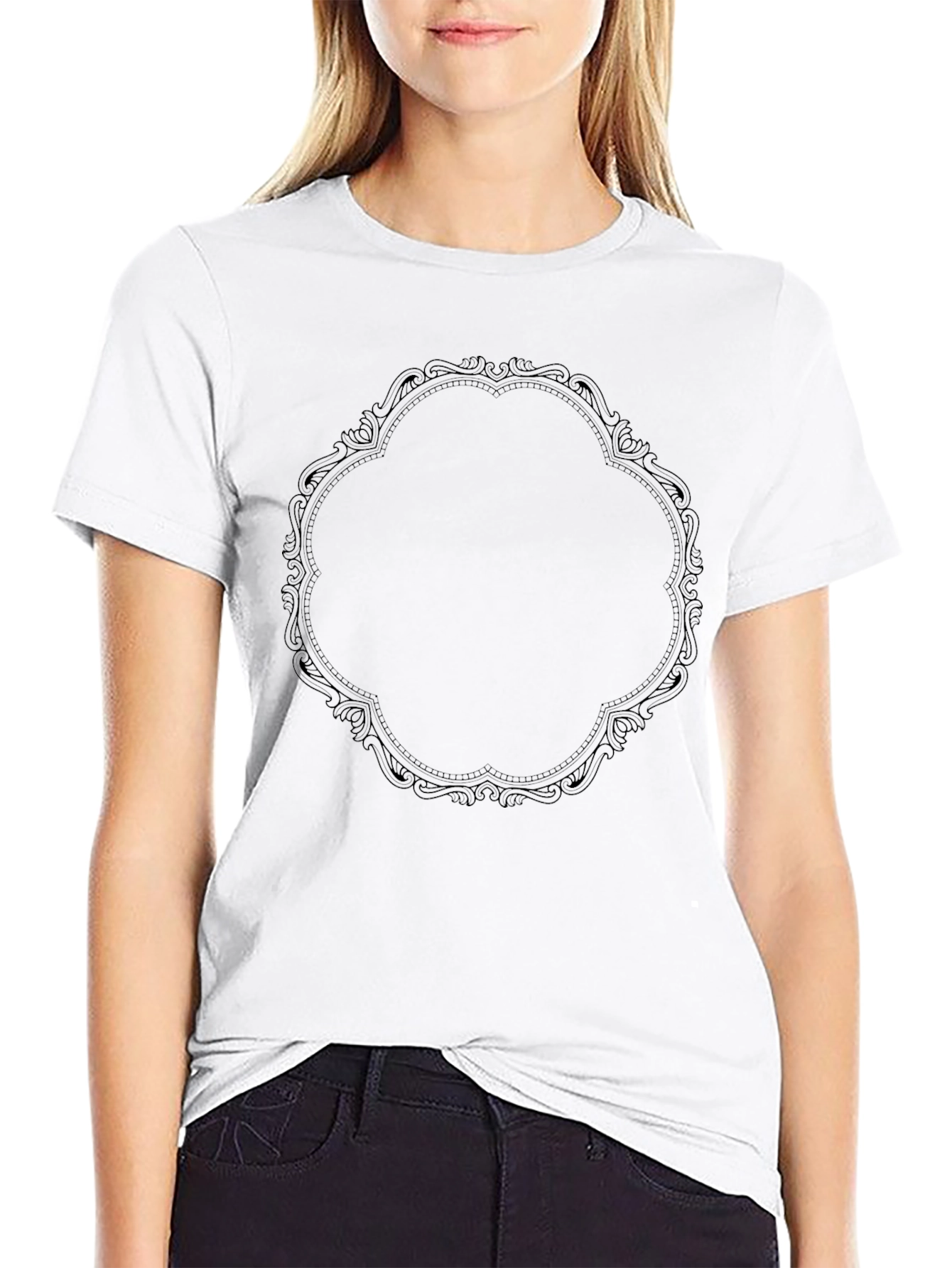 Mens Black T-Shirt with Ornate Frame Graphic