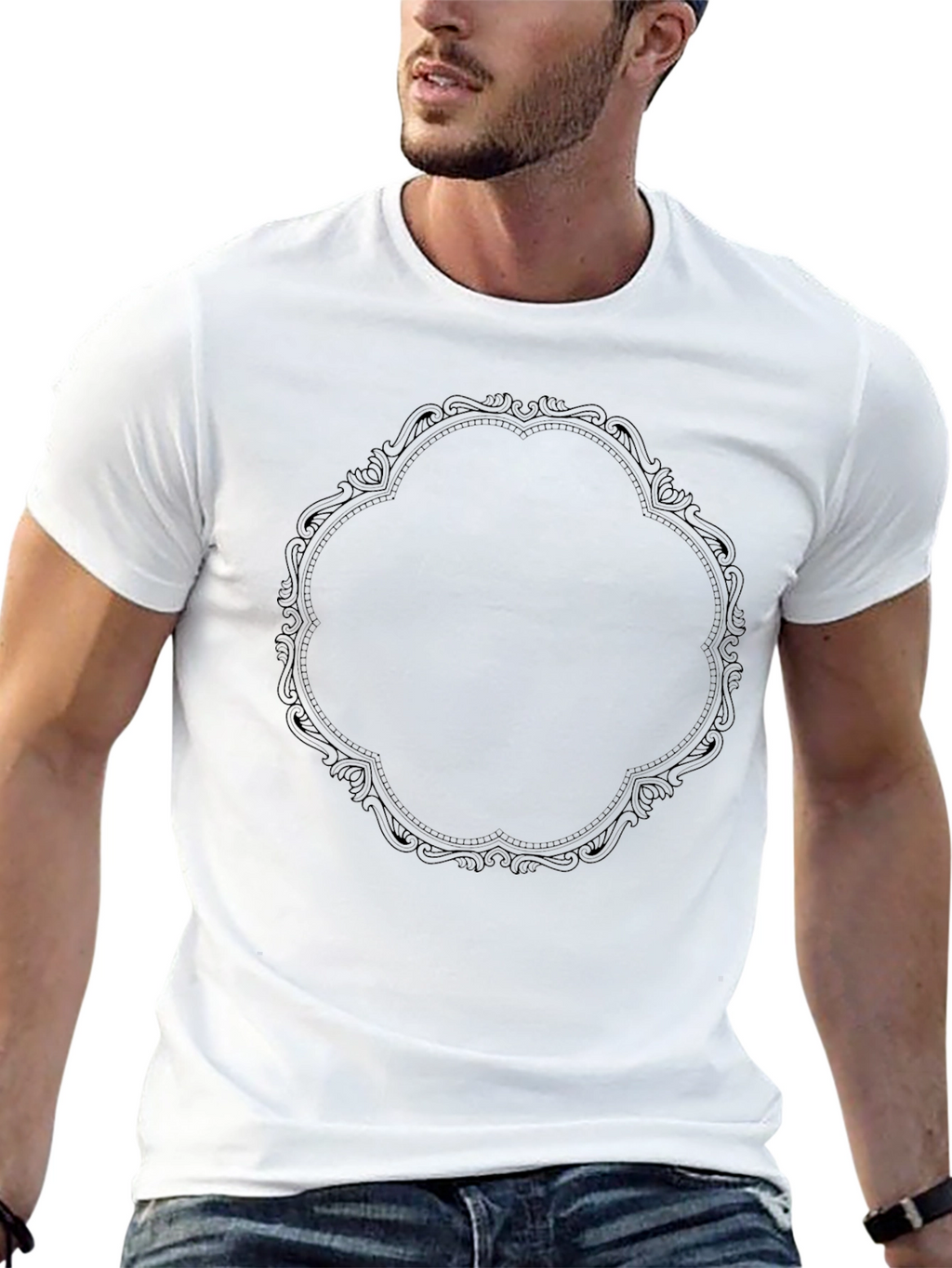 Mens Black T-Shirt with Ornate Frame Graphic