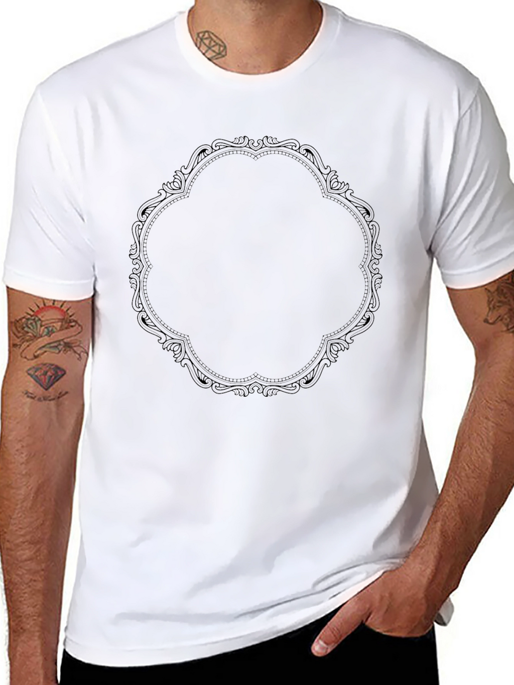 Mens Black T-Shirt with Ornate Frame Graphic