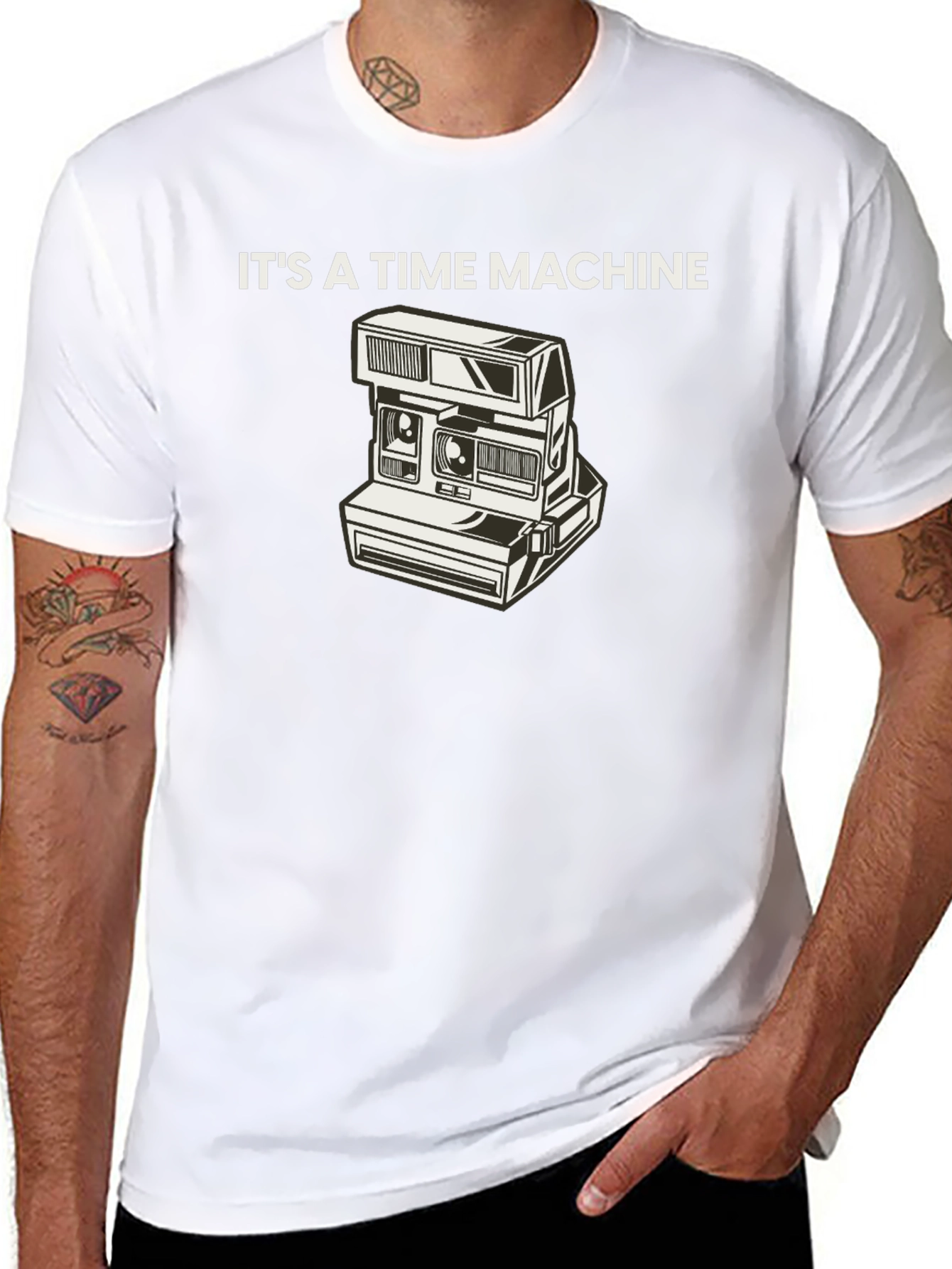 Retro Camera Time Machine Graphic Tee - Black