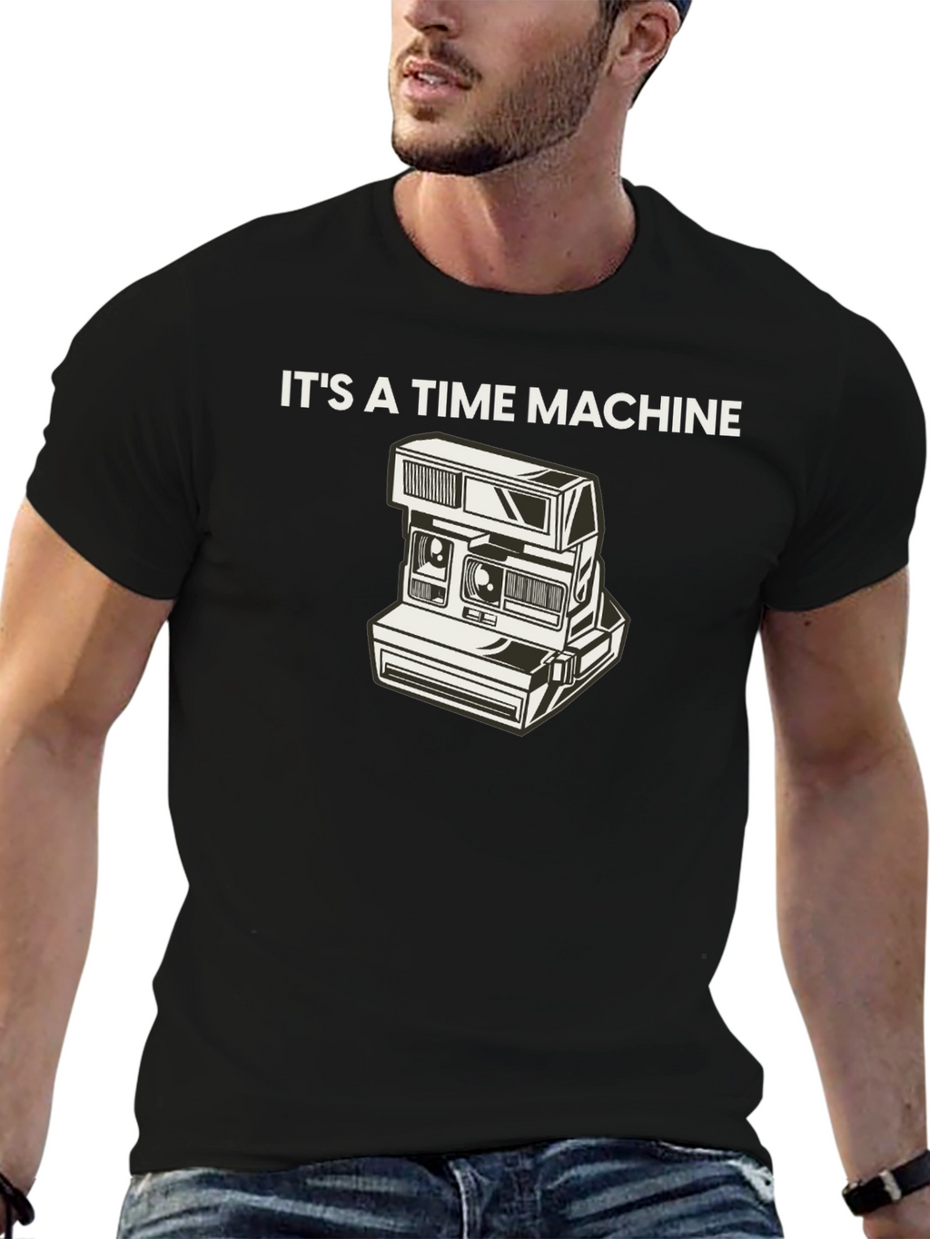 Retro Camera Time Machine Graphic Tee - Black