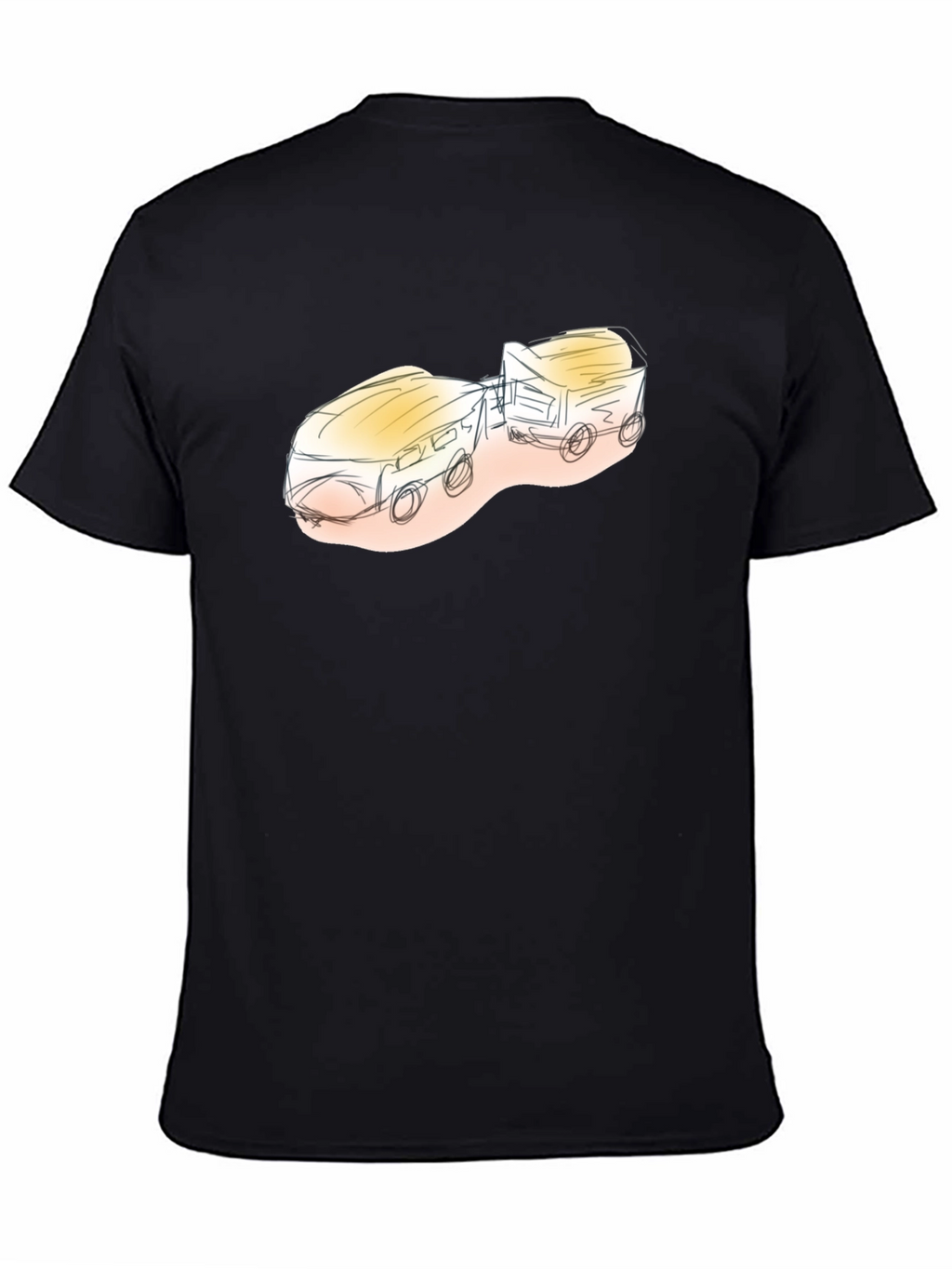 Sketch Style Train Graphic Tee - Black Cotton Blend