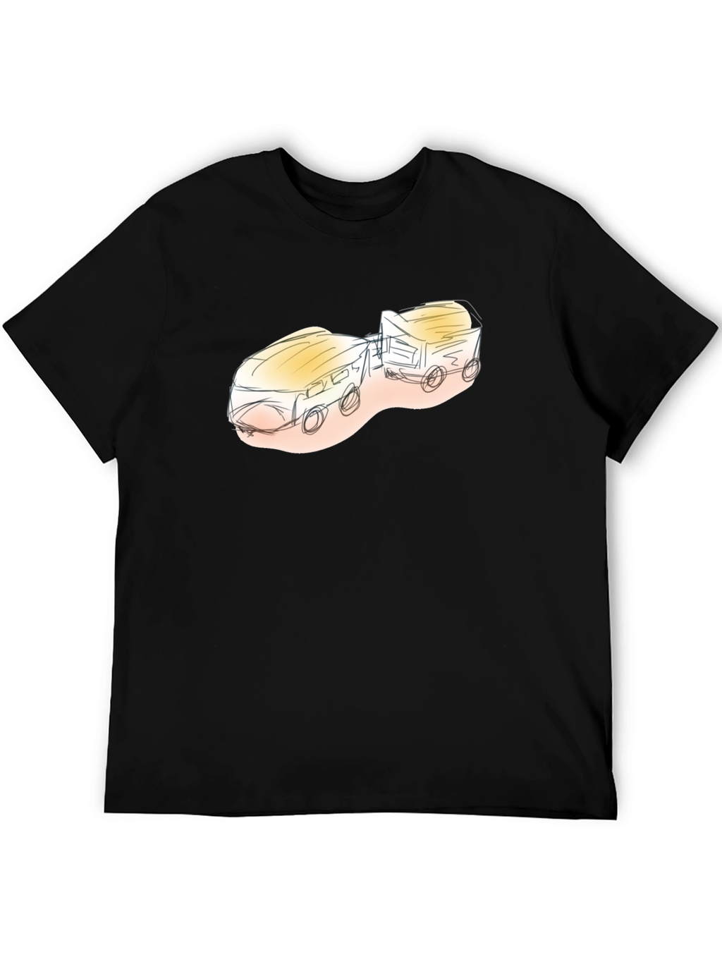 Sketch Style Train Graphic Tee - Black Cotton Blend