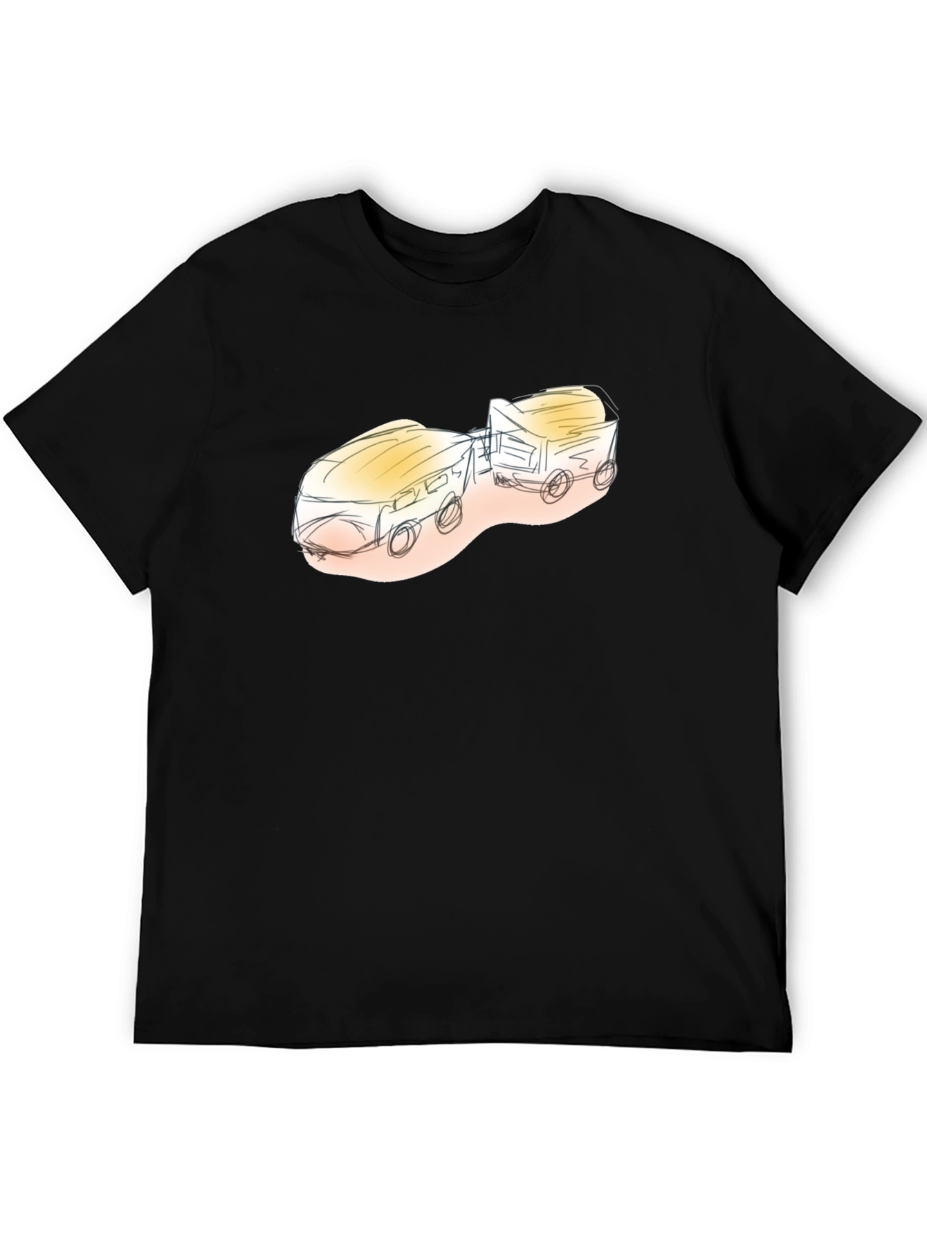 Sketch Style Train Graphic Tee - Black Cotton Blend