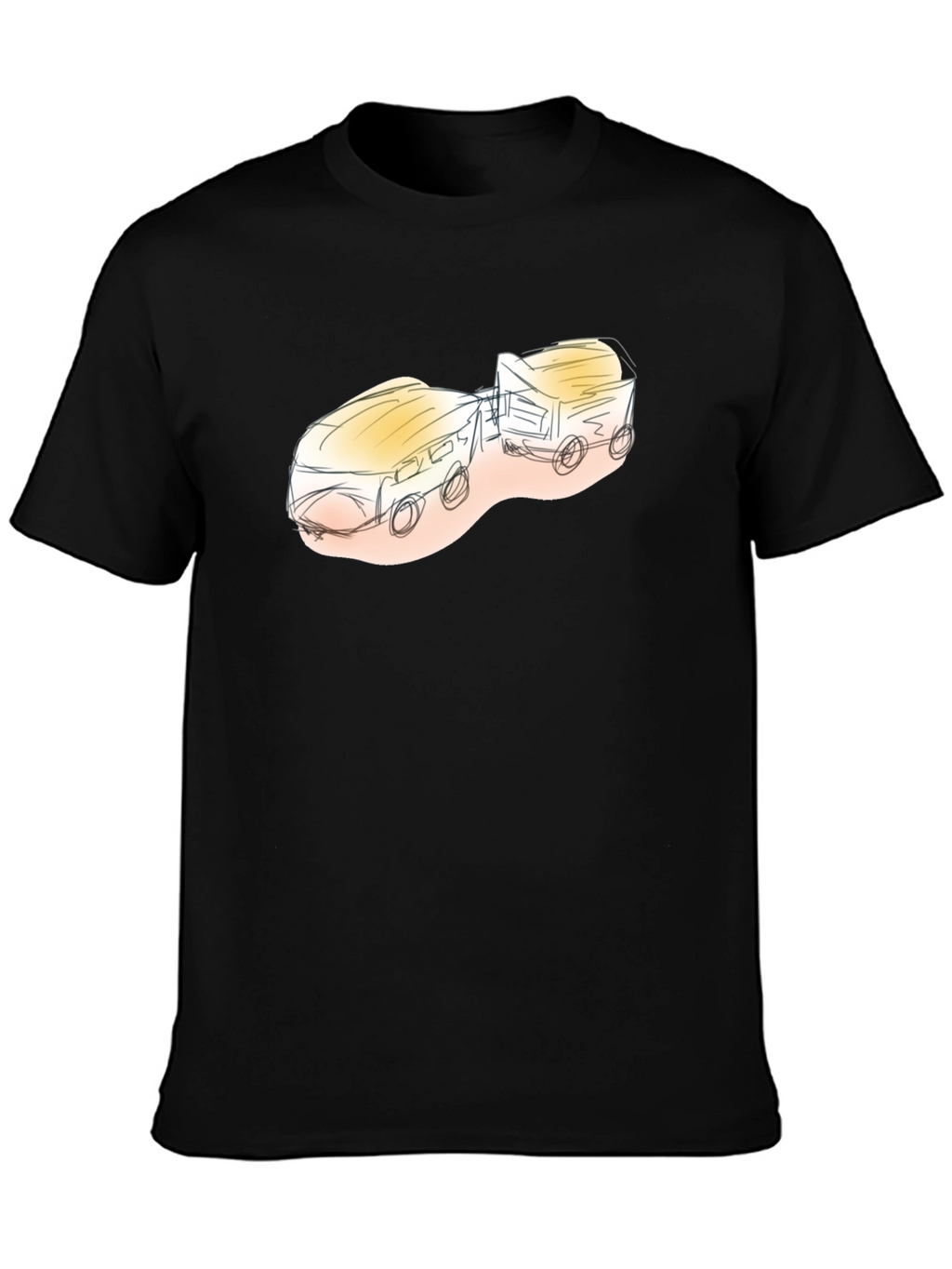 Sketch Style Train Graphic Tee - Black Cotton Blend