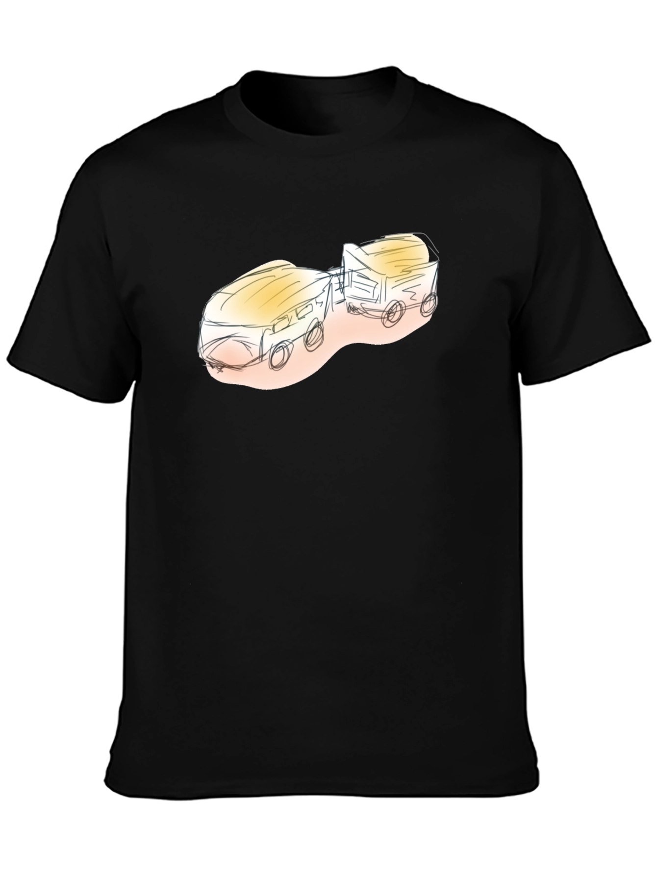 Sketch Style Train Graphic Tee - Black Cotton Blend
