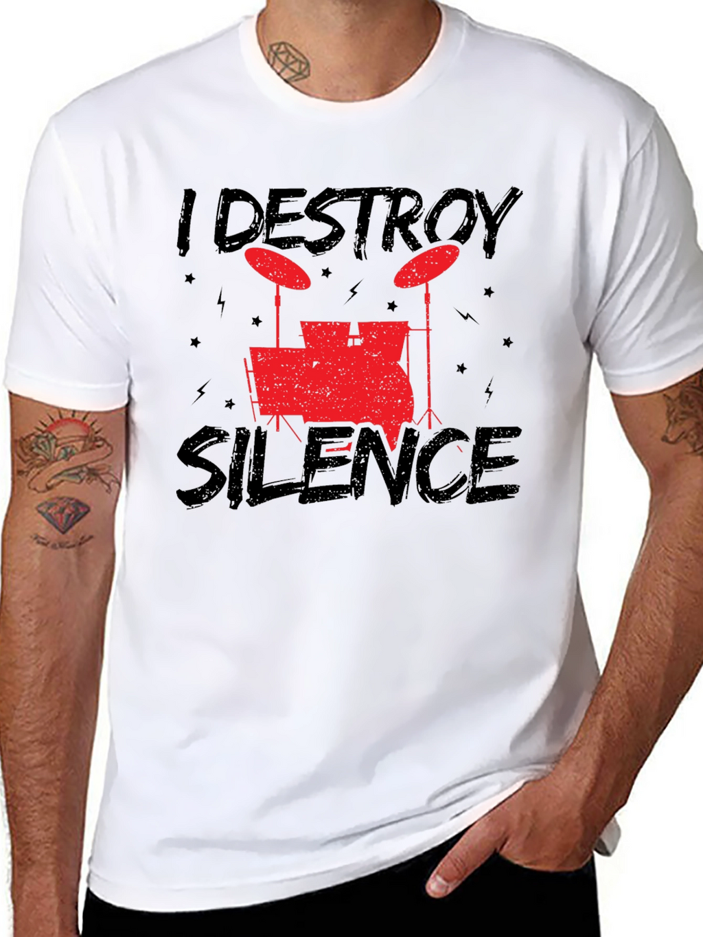 I Destroy Silence Black Drummer T-Shirt