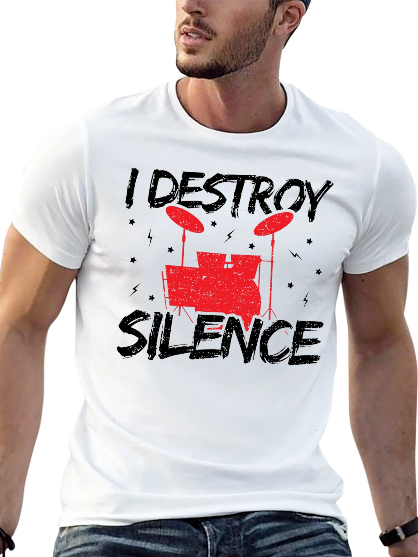 I Destroy Silence Black Drummer T-Shirt