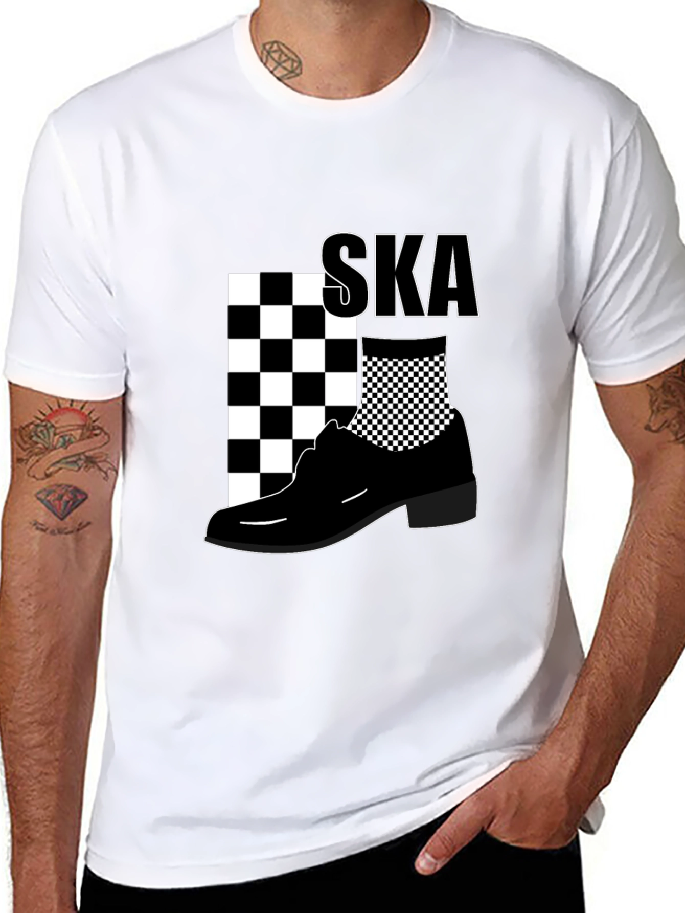 Mens Black SKA T-Shirt with Checkerboard Design