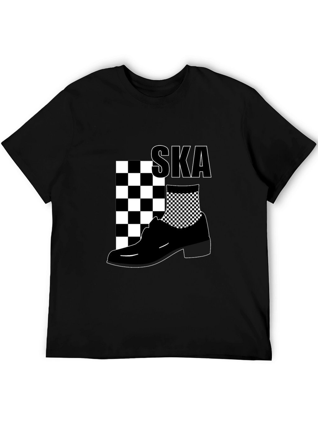 Mens Black SKA T-Shirt with Checkerboard Design