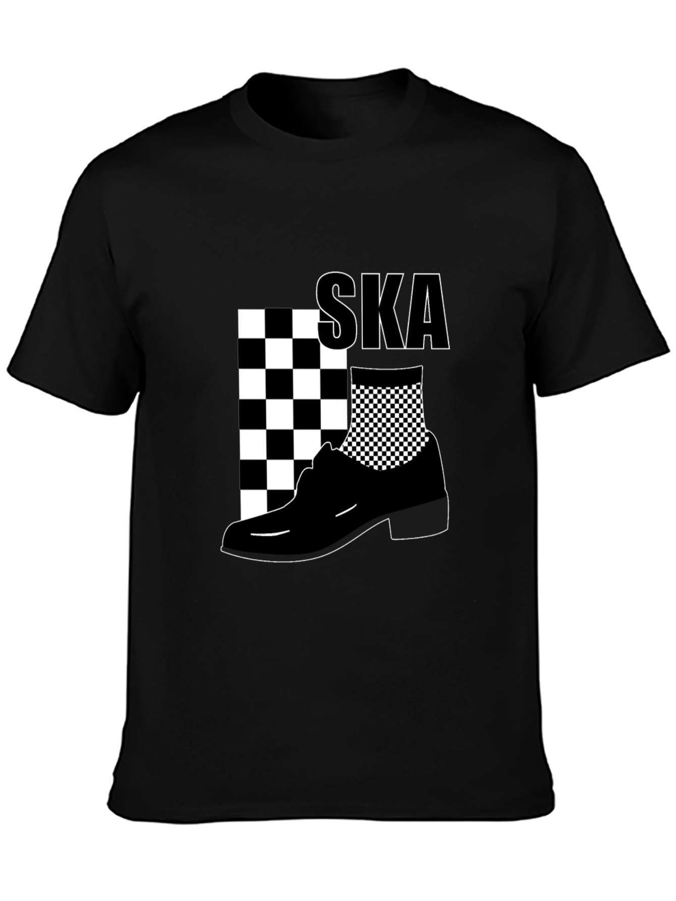 Mens Black SKA T-Shirt with Checkerboard Design