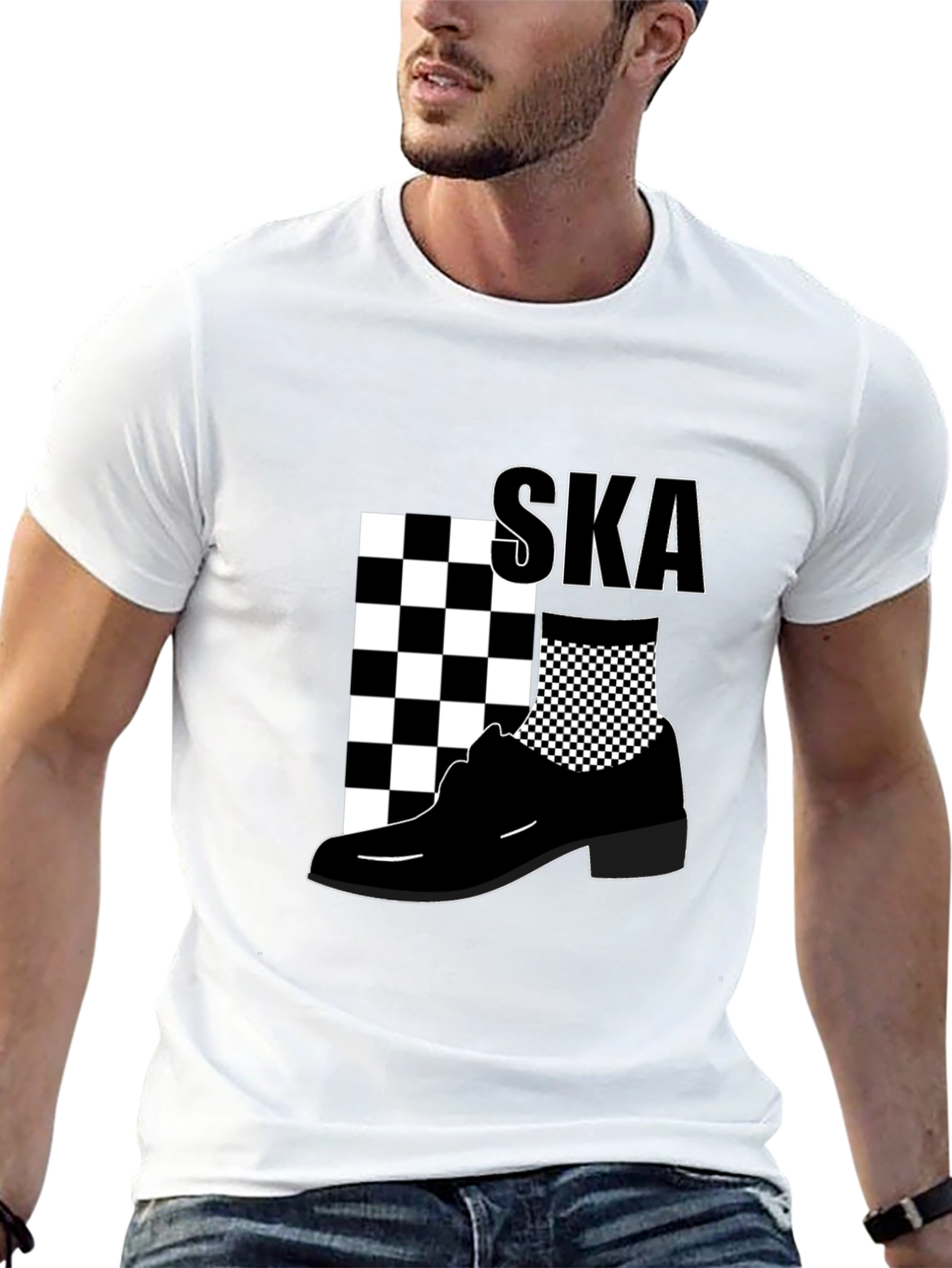Mens Black SKA T-Shirt with Checkerboard Design