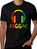 Reggae Music Headphones Graphic Tee - Black Cotton