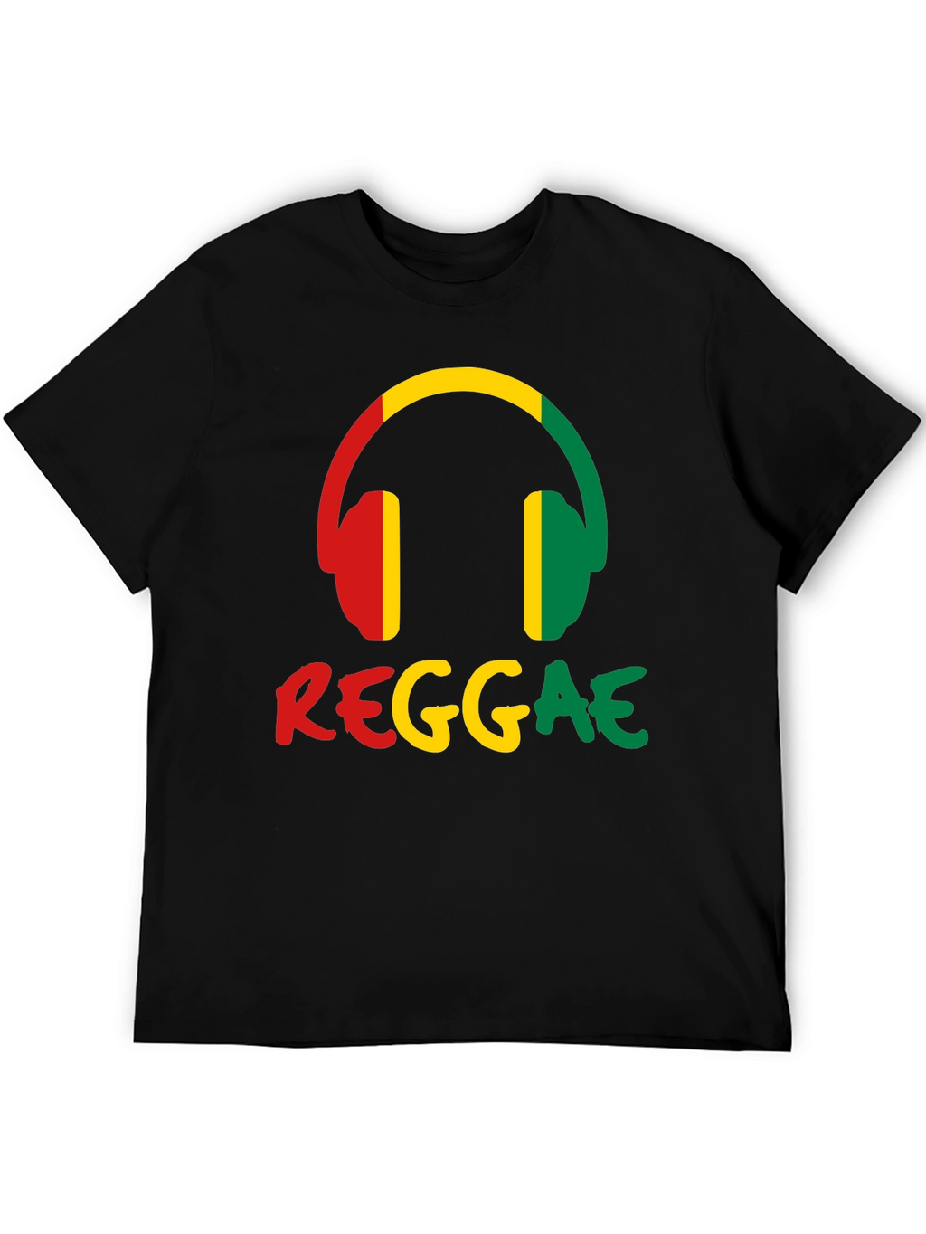 Reggae Music Headphones Graphic Tee - Black Cotton