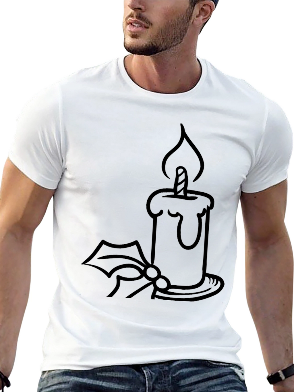 Candle Holly Graphic Tee - Festive Holiday Shirt