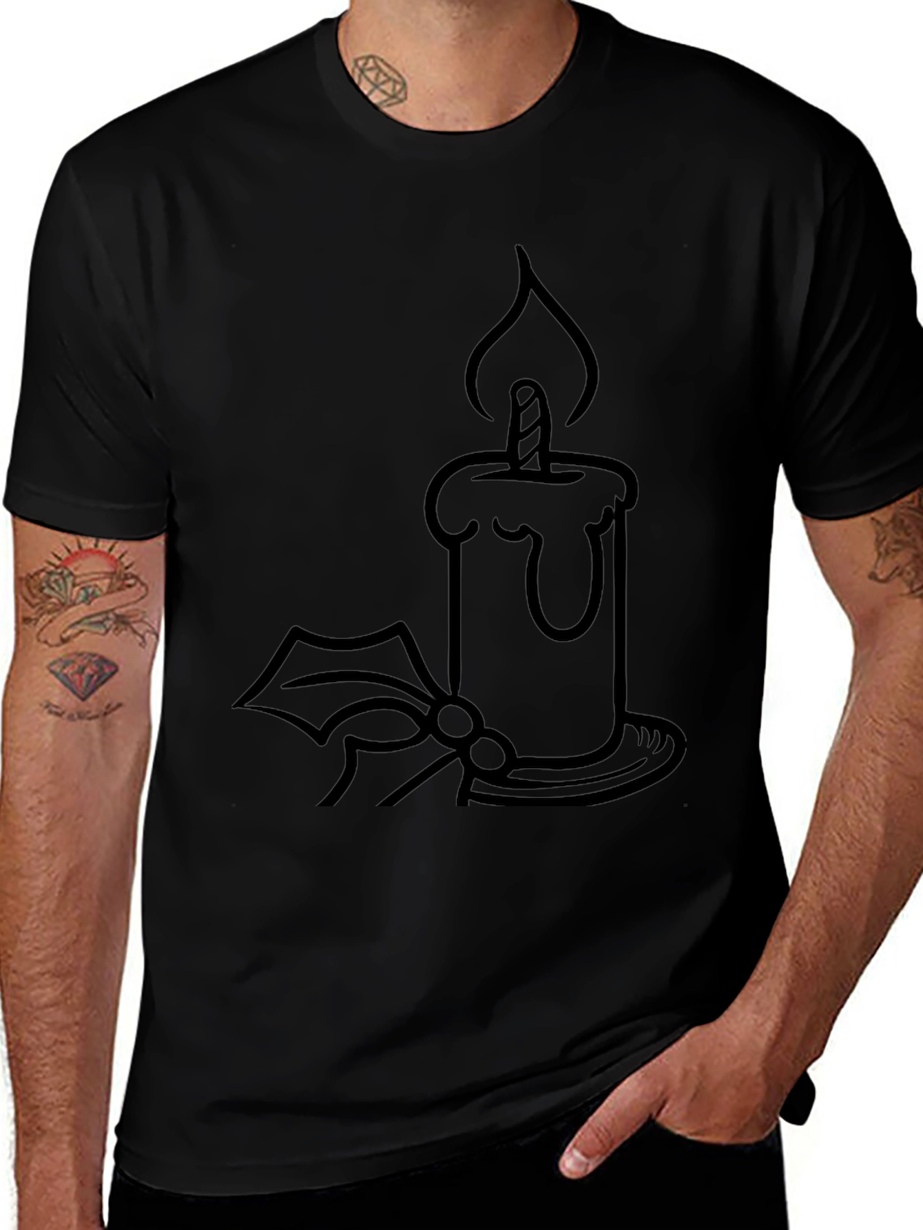 Candle Holly Graphic Tee - Festive Holiday Shirt