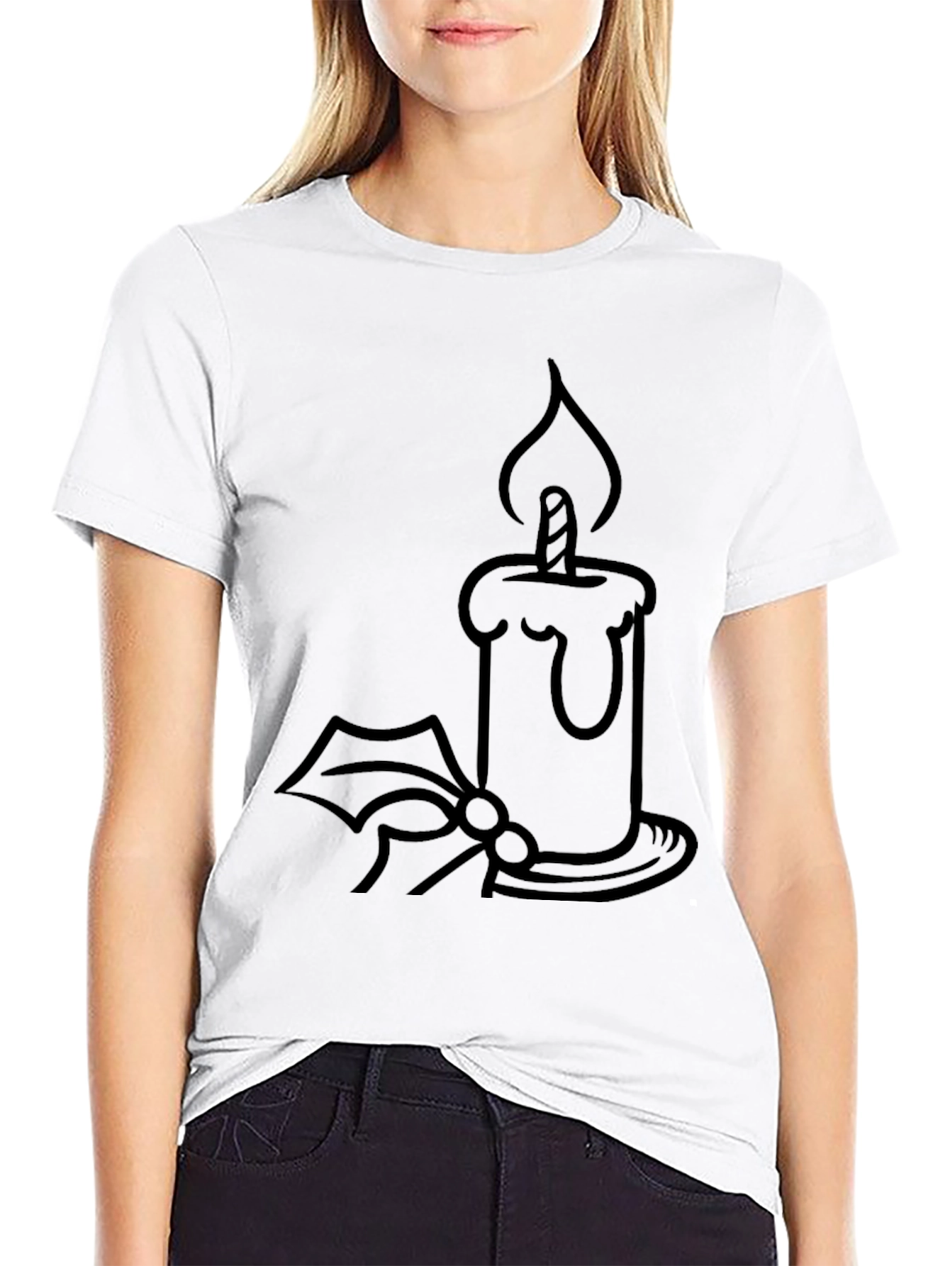 Candle Holly Graphic Tee - Festive Holiday Shirt