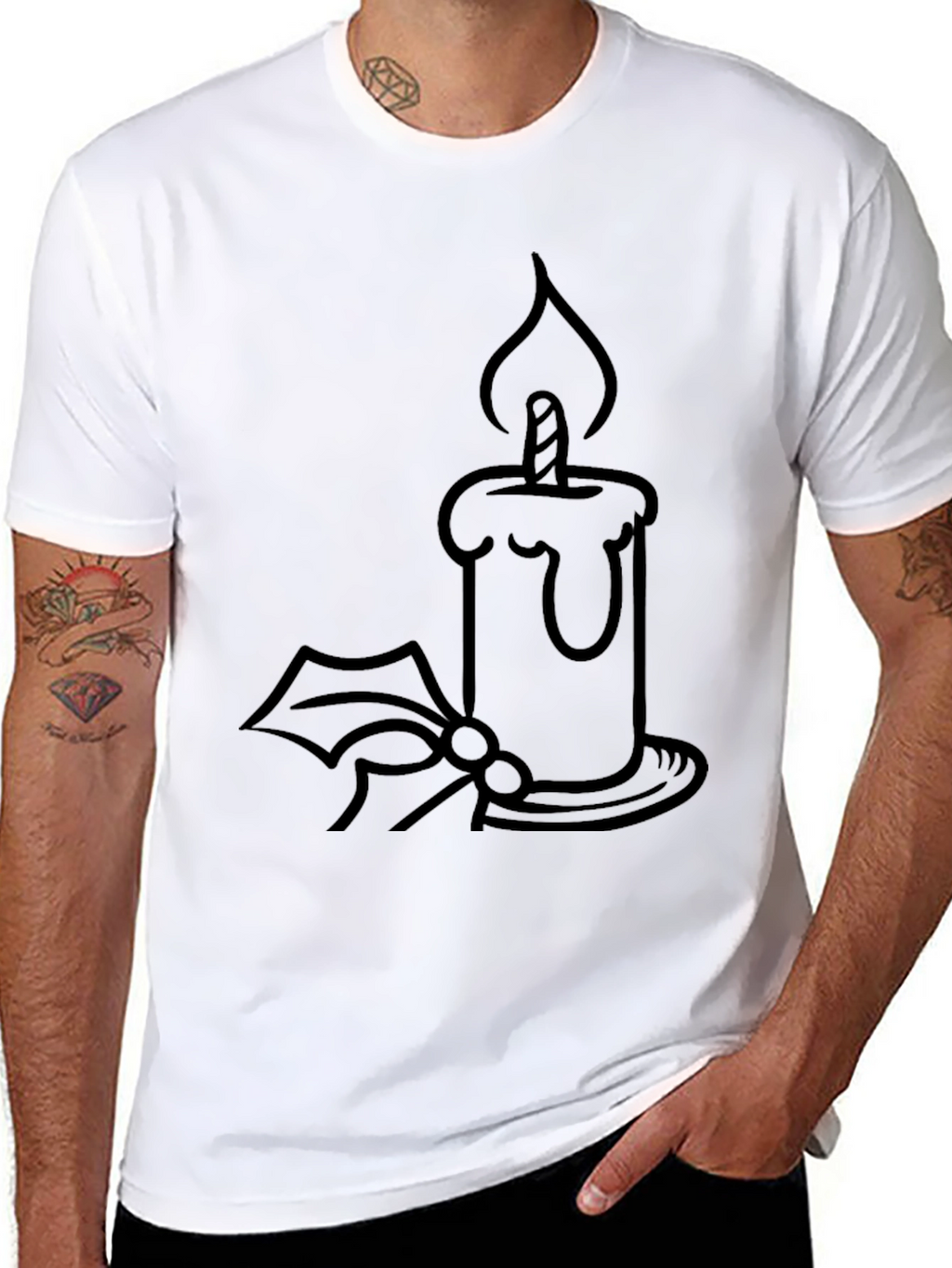 Candle Holly Graphic Tee - Festive Holiday Shirt