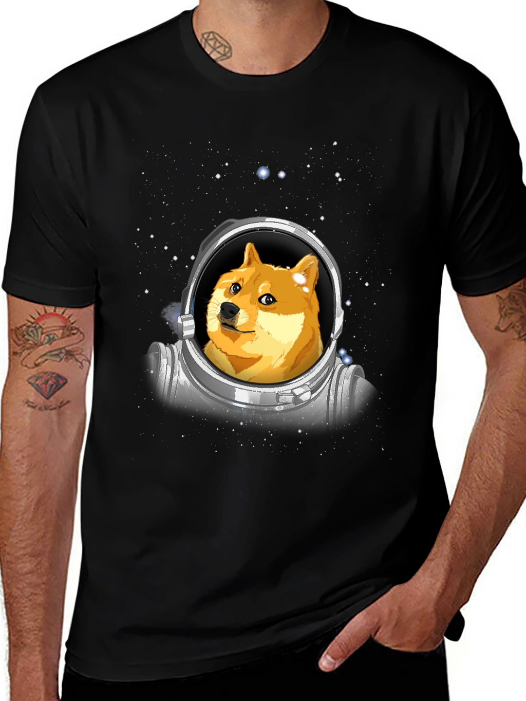 Doge Astronaut Black T-Shirt - Crypto Meme Tee