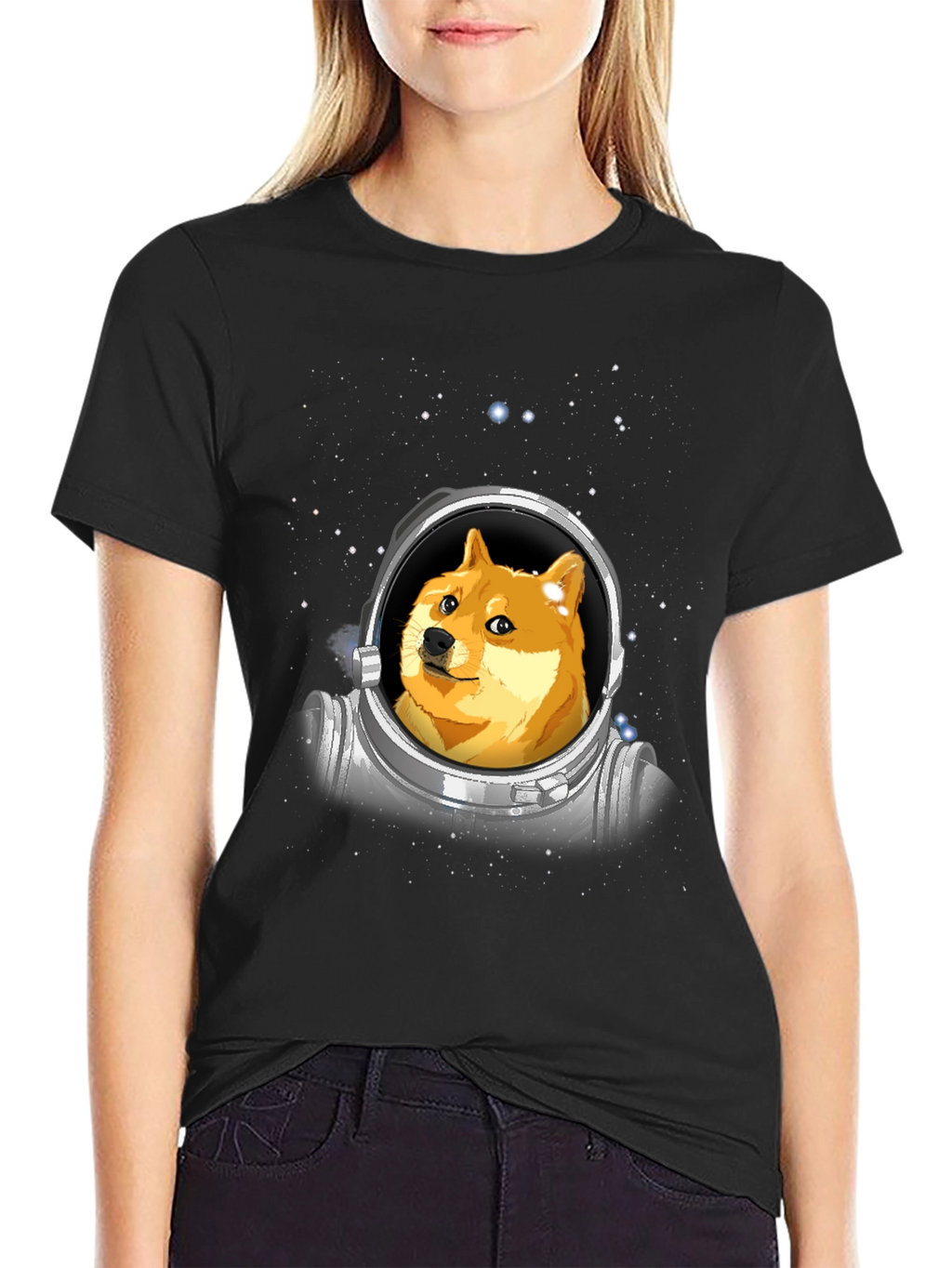 Doge Astronaut Black T-Shirt - Crypto Meme Tee
