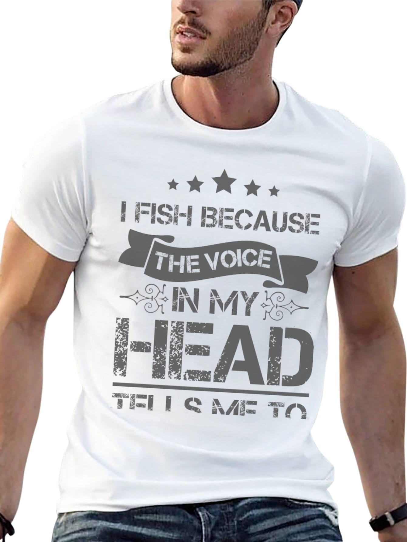 I Fish Because the Voice in My Head Funny Black T-Shirt