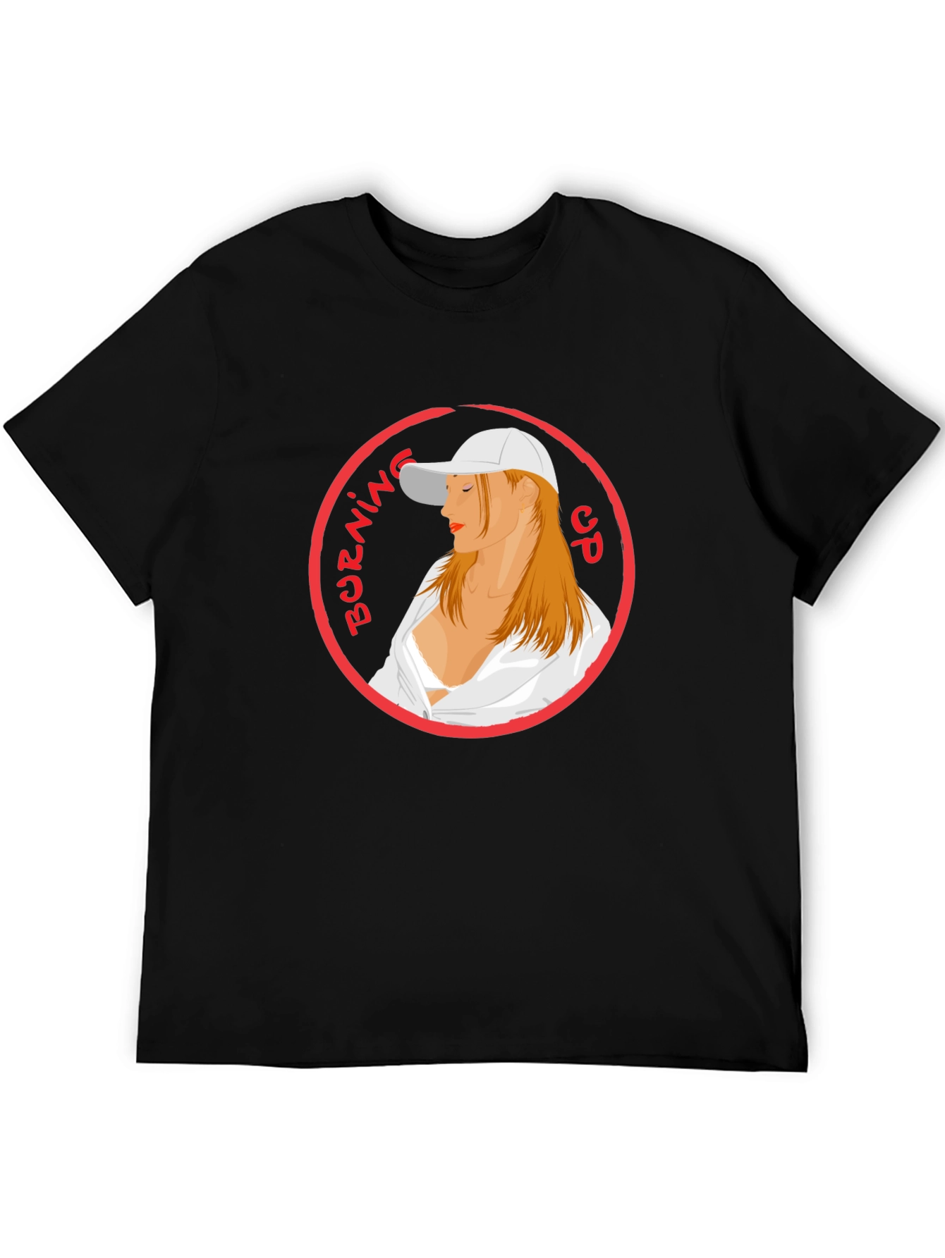Burning Up Graphic Tee - Cool Circle Design Black T-Shirt