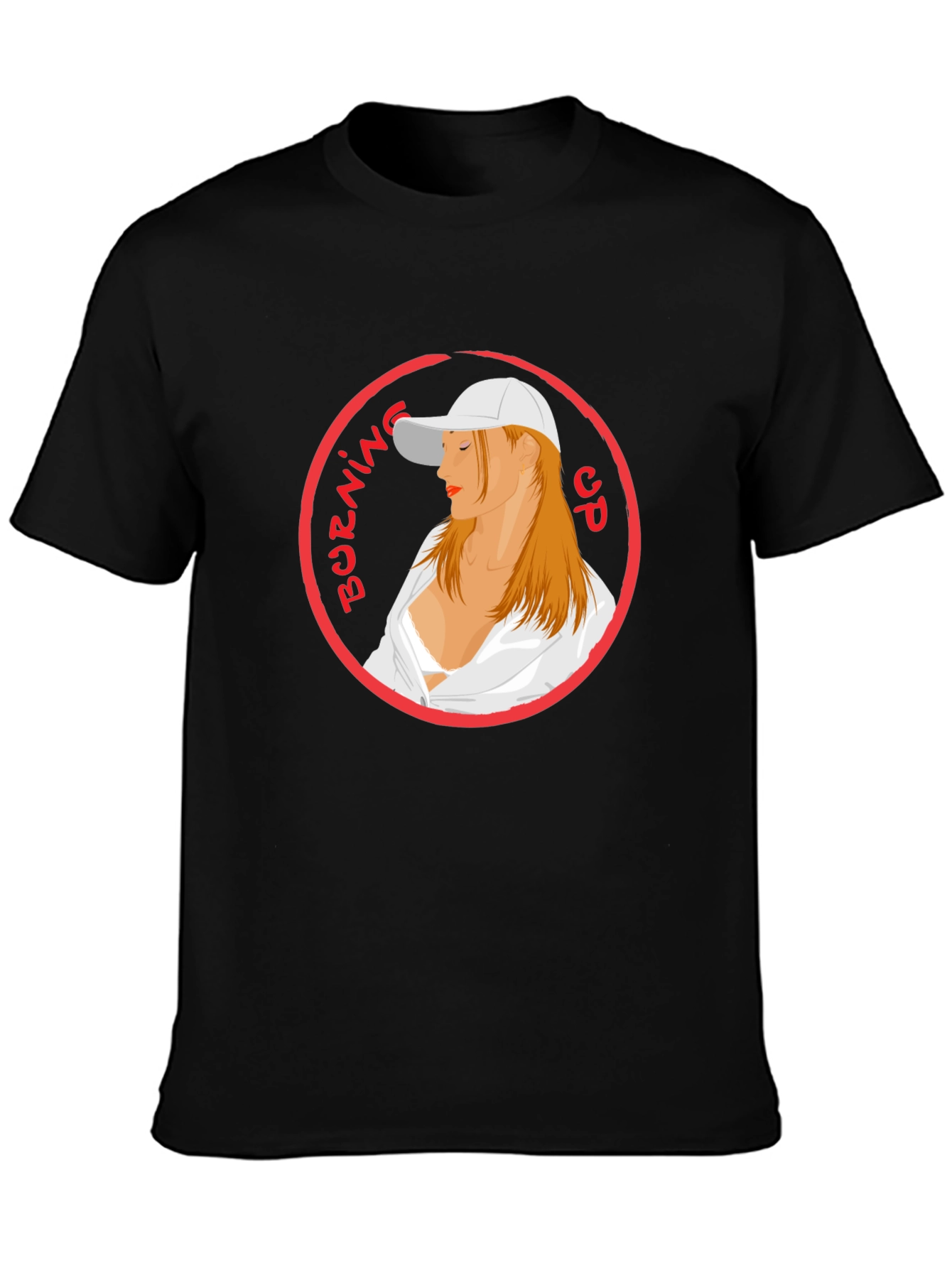 Burning Up Graphic Tee - Cool Circle Design Black T-Shirt