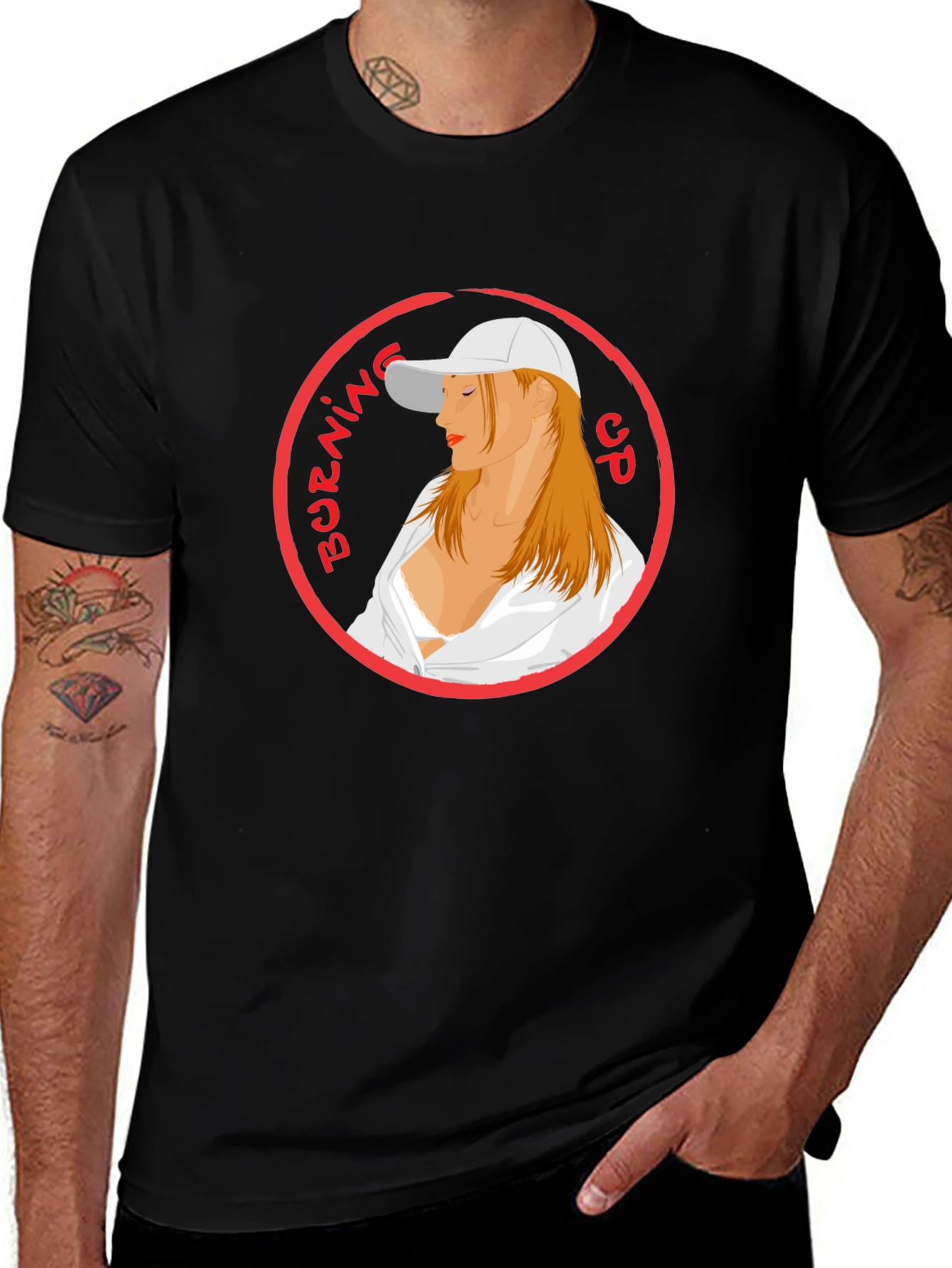 Burning Up Graphic Tee - Cool Circle Design Black T-Shirt
