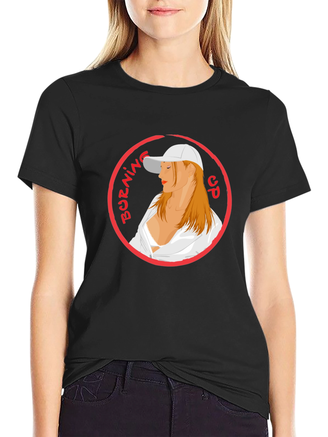 Burning Up Graphic Tee - Cool Circle Design Black T-Shirt