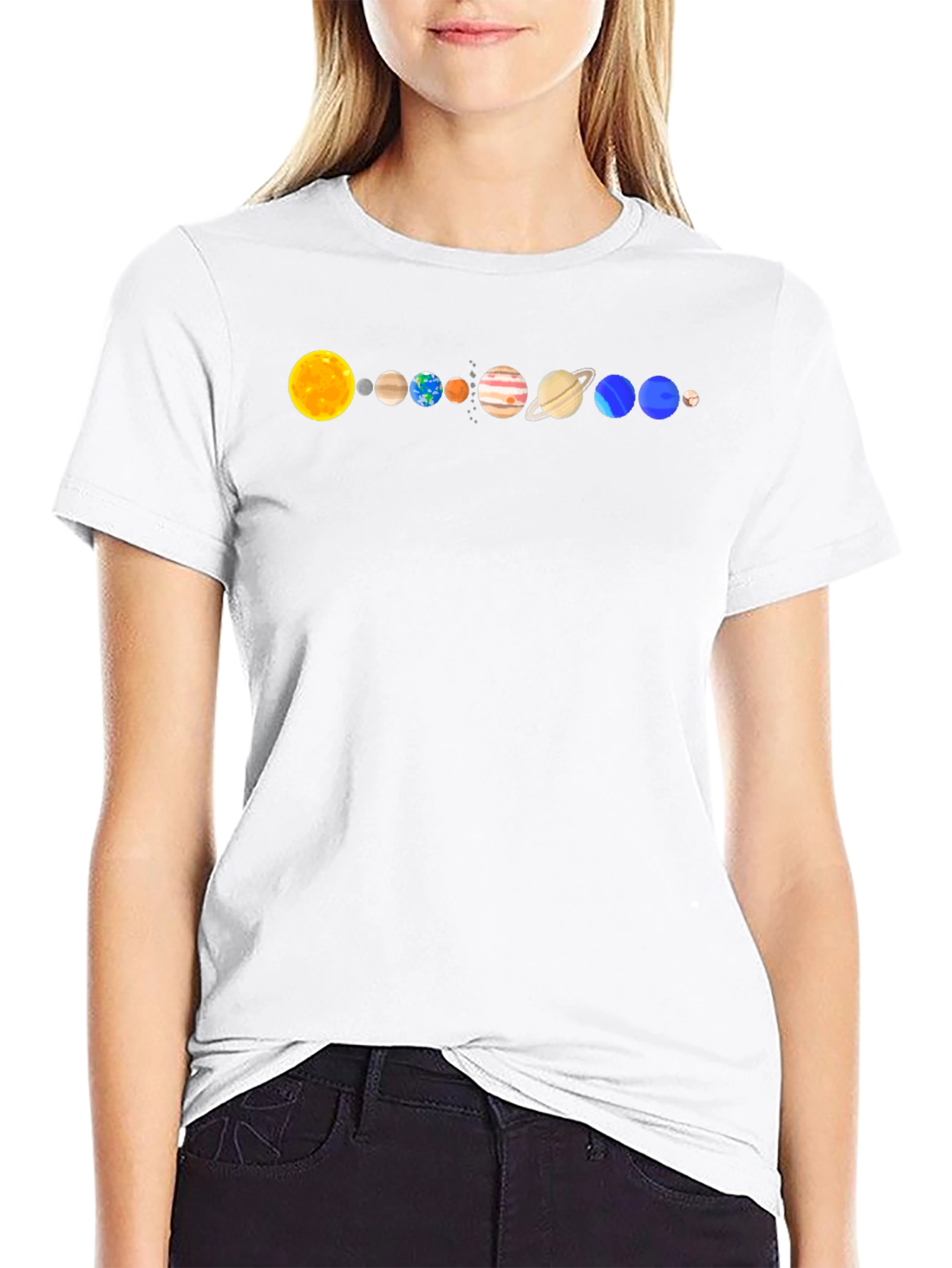 Solar System Planets Graphic T-Shirt - Black Cotton