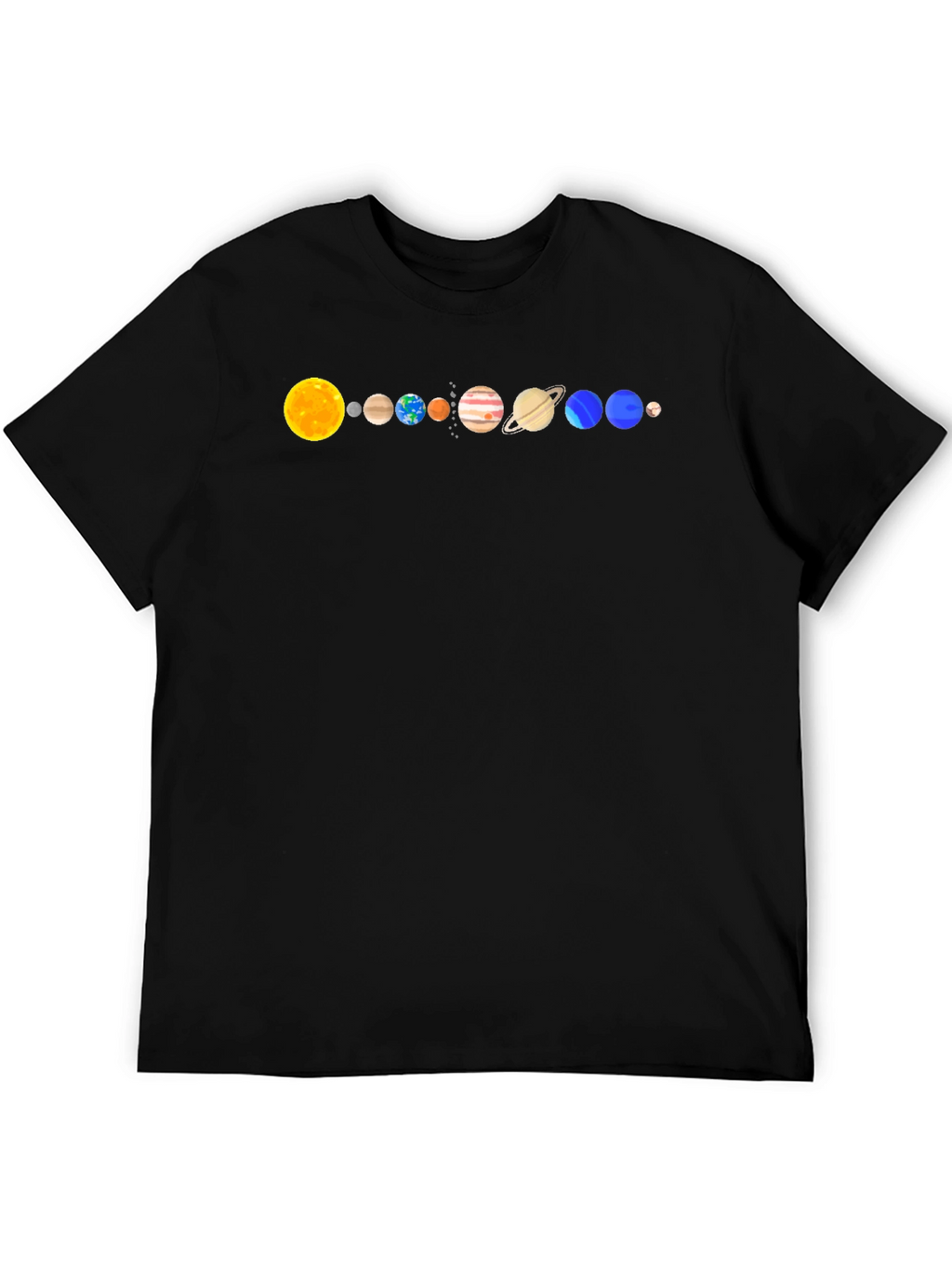 Solar System Planets Graphic T-Shirt - Black Cotton