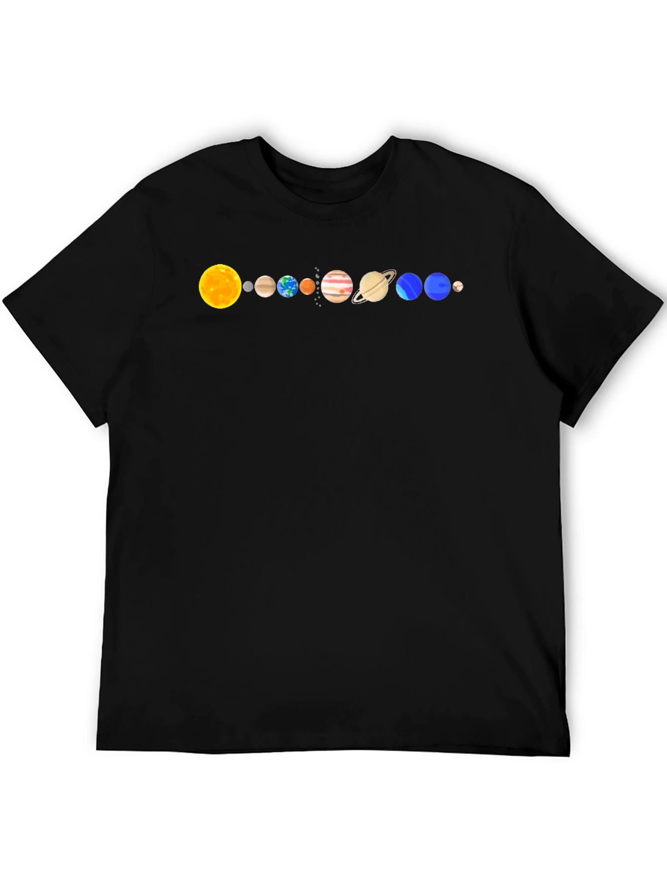 Solar System Planets Graphic T-Shirt - Black Cotton