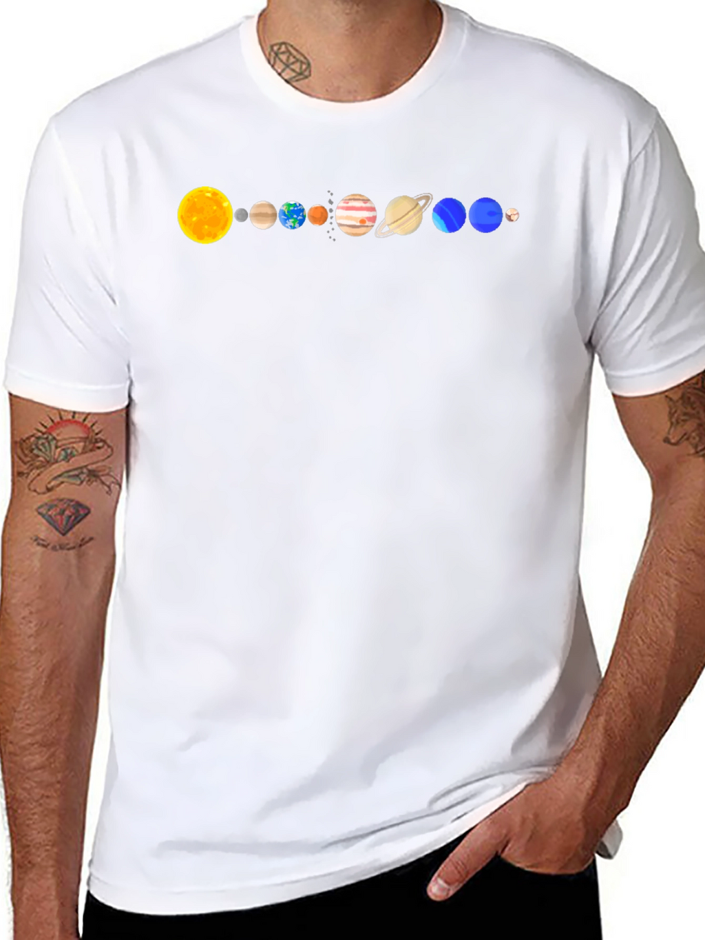 Solar System Planets Graphic T-Shirt - Black Cotton