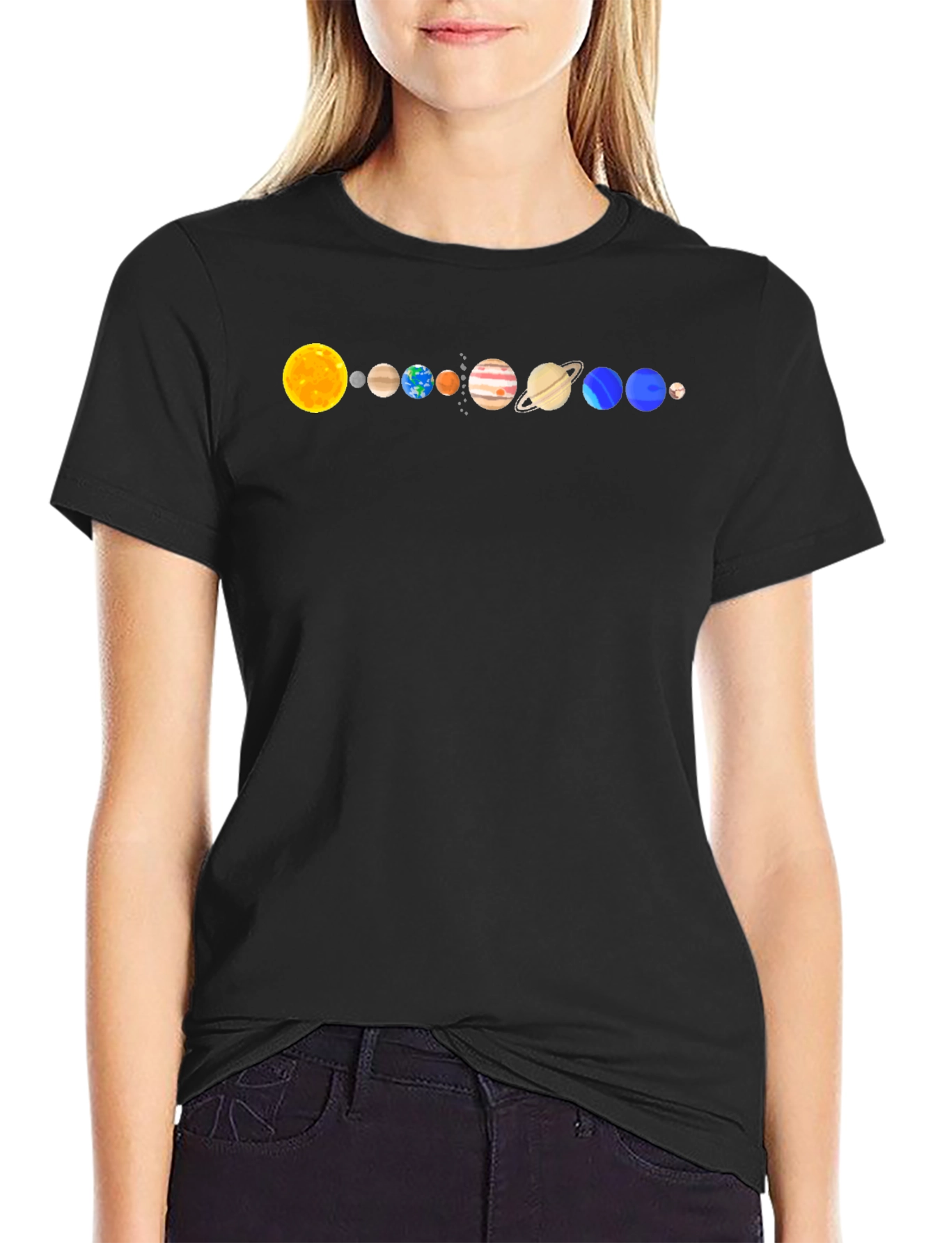 Solar System Planets Graphic T-Shirt - Black Cotton