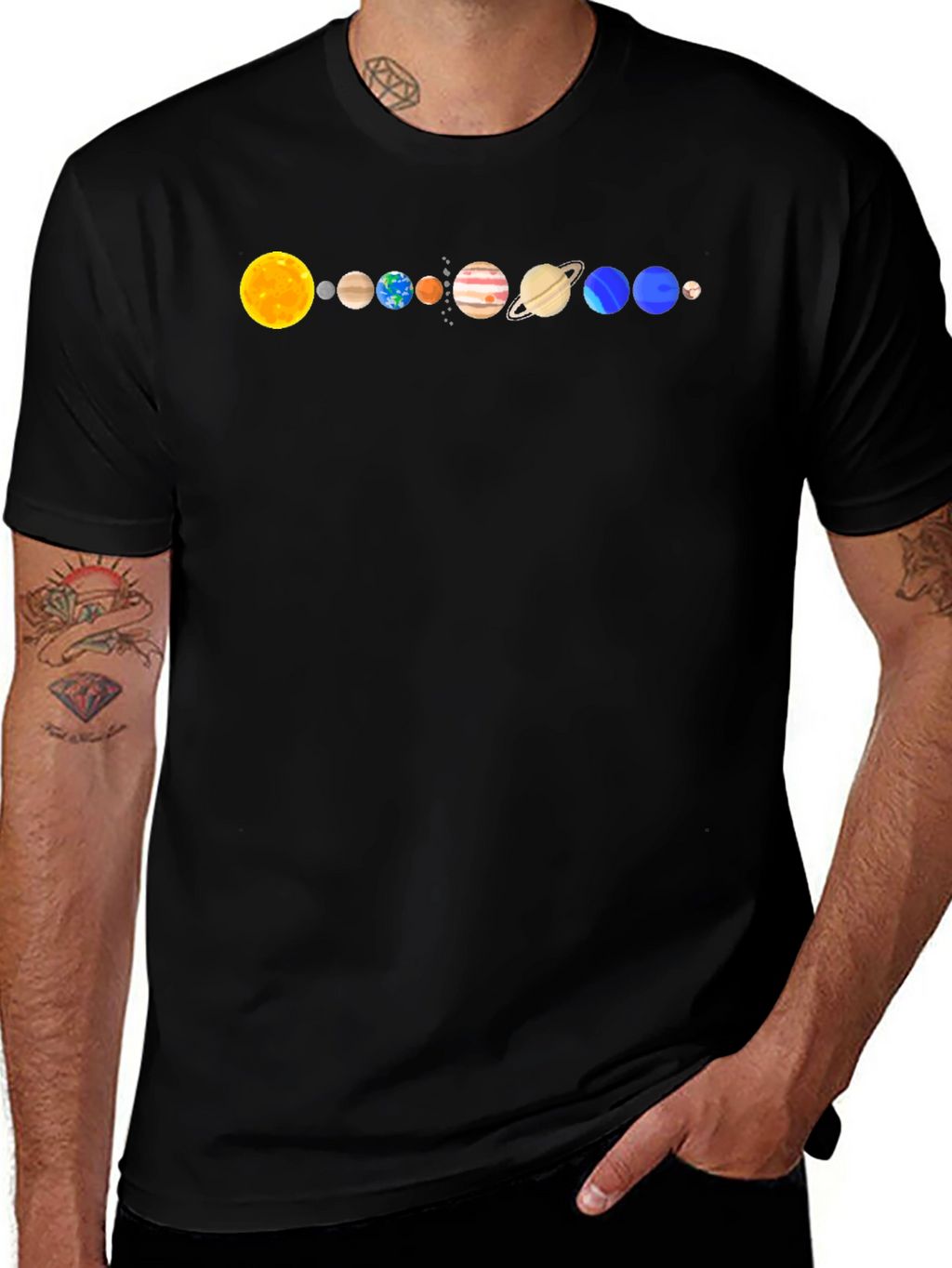 Solar System Planets Graphic T-Shirt - Black Cotton
