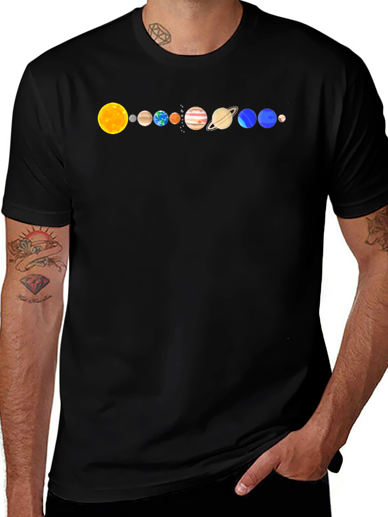 Solar System Planets Graphic T-Shirt - Black Cotton
