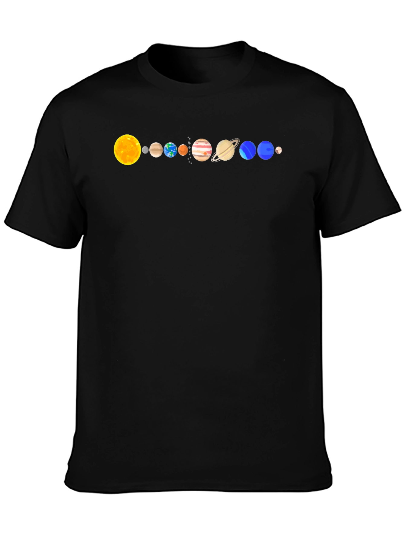 Solar System Planets Graphic T-Shirt - Black Cotton