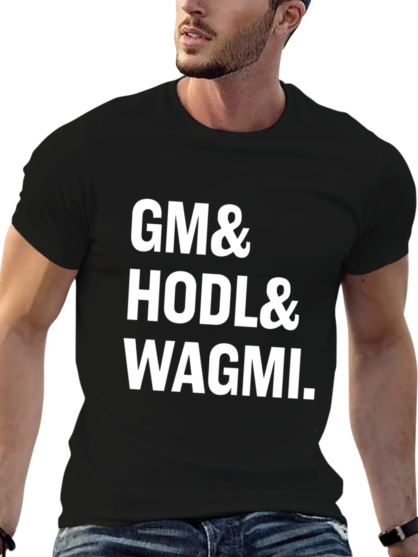 GM HODL WAGMI Crypto T-Shirt - Black Cotton Tee