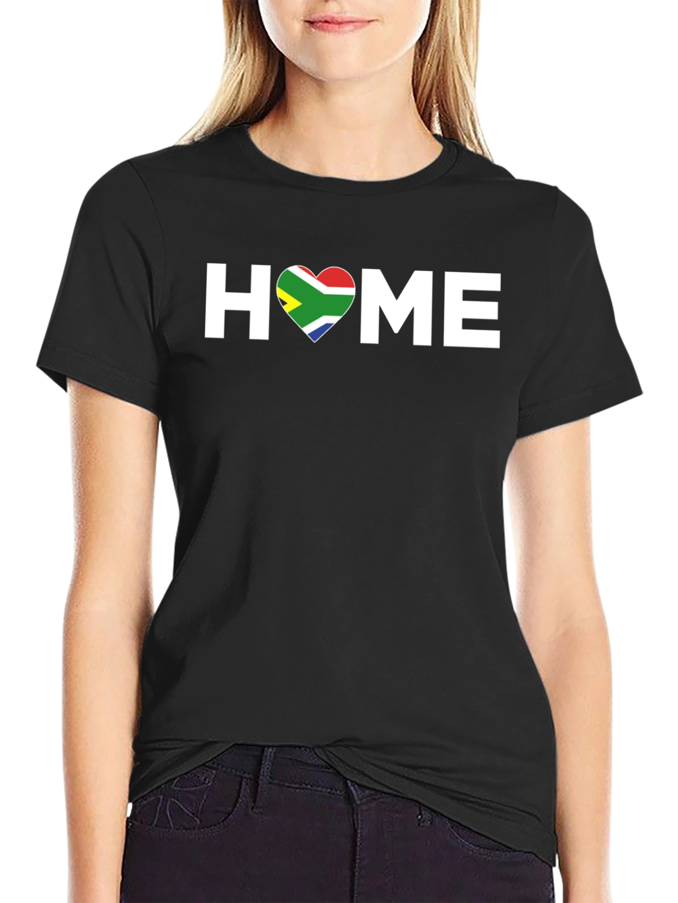 South Africa Heart Flag Graphic Tee - Black Cotton T-Shirt