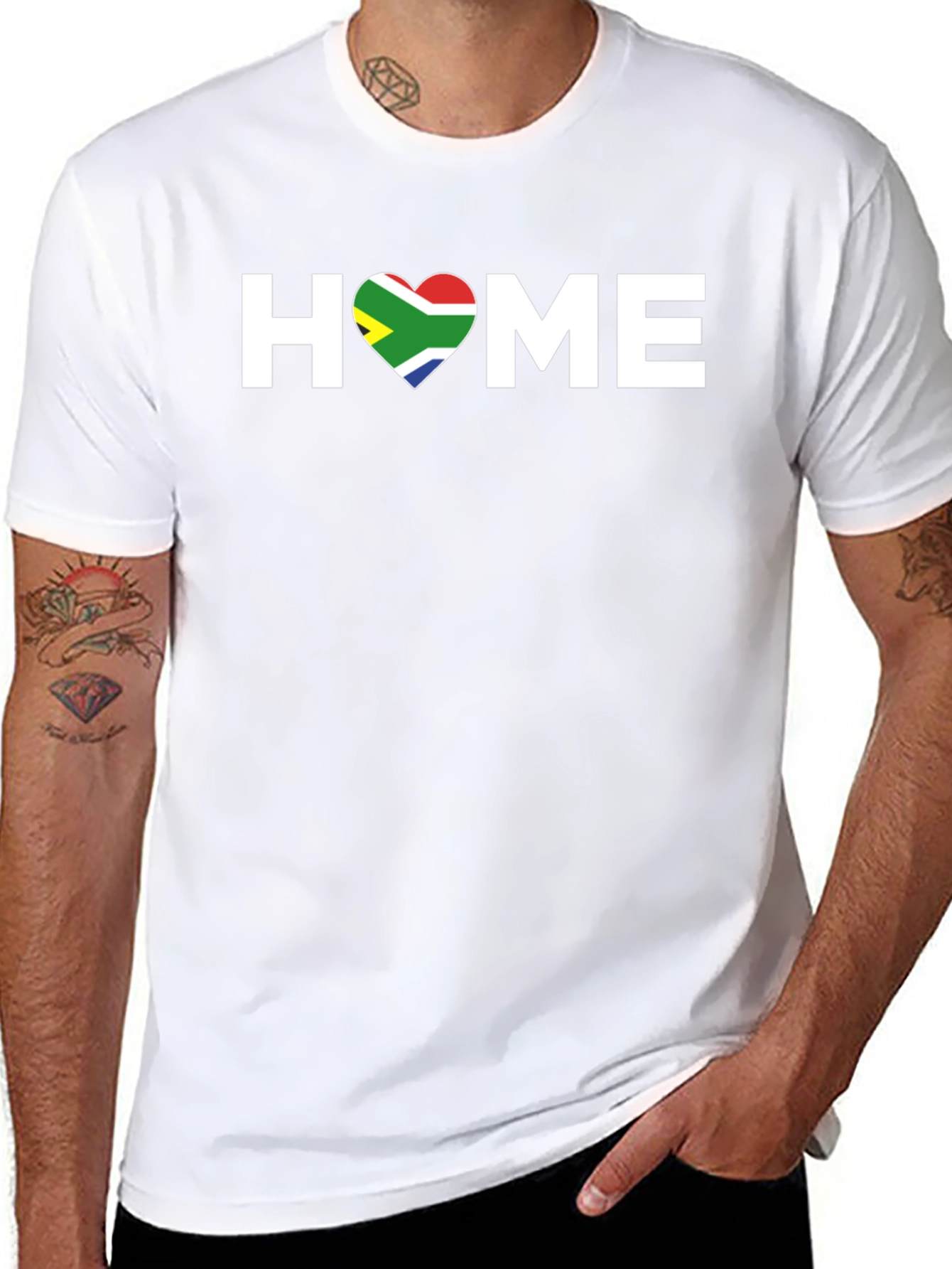 South Africa Heart Flag Graphic Tee - Black Cotton T-Shirt