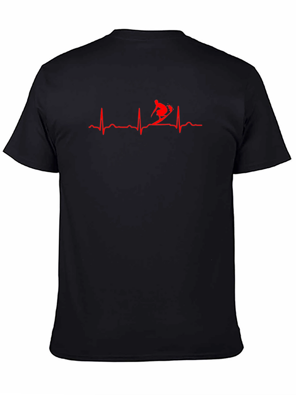 Skier Heartbeat Graphic Tee - Black Cotton T-Shirt