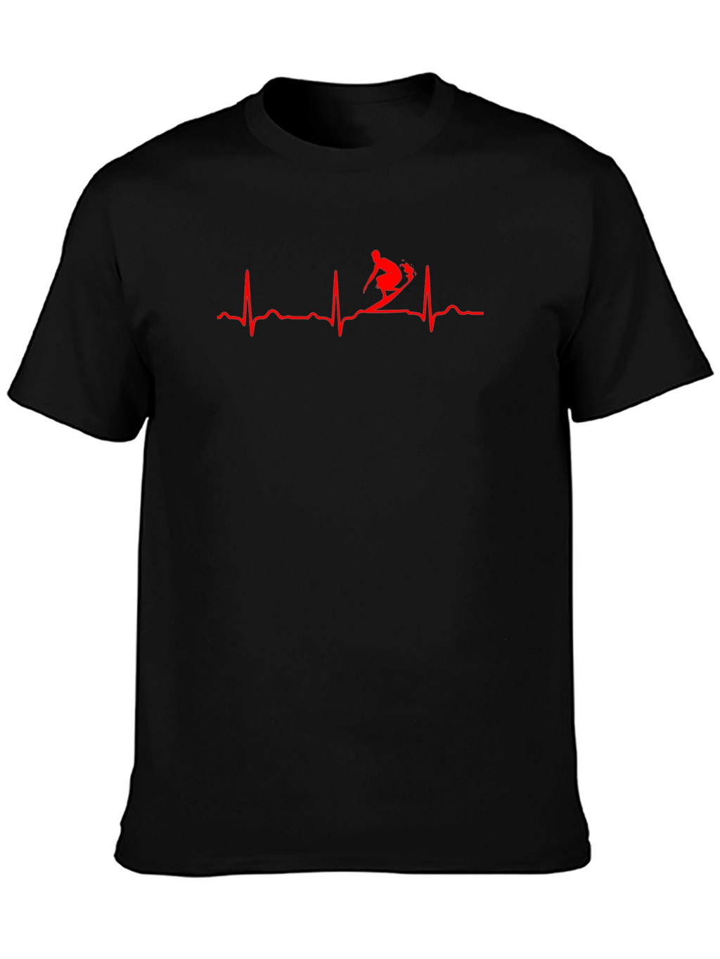 Skier Heartbeat Graphic Tee - Black Cotton T-Shirt