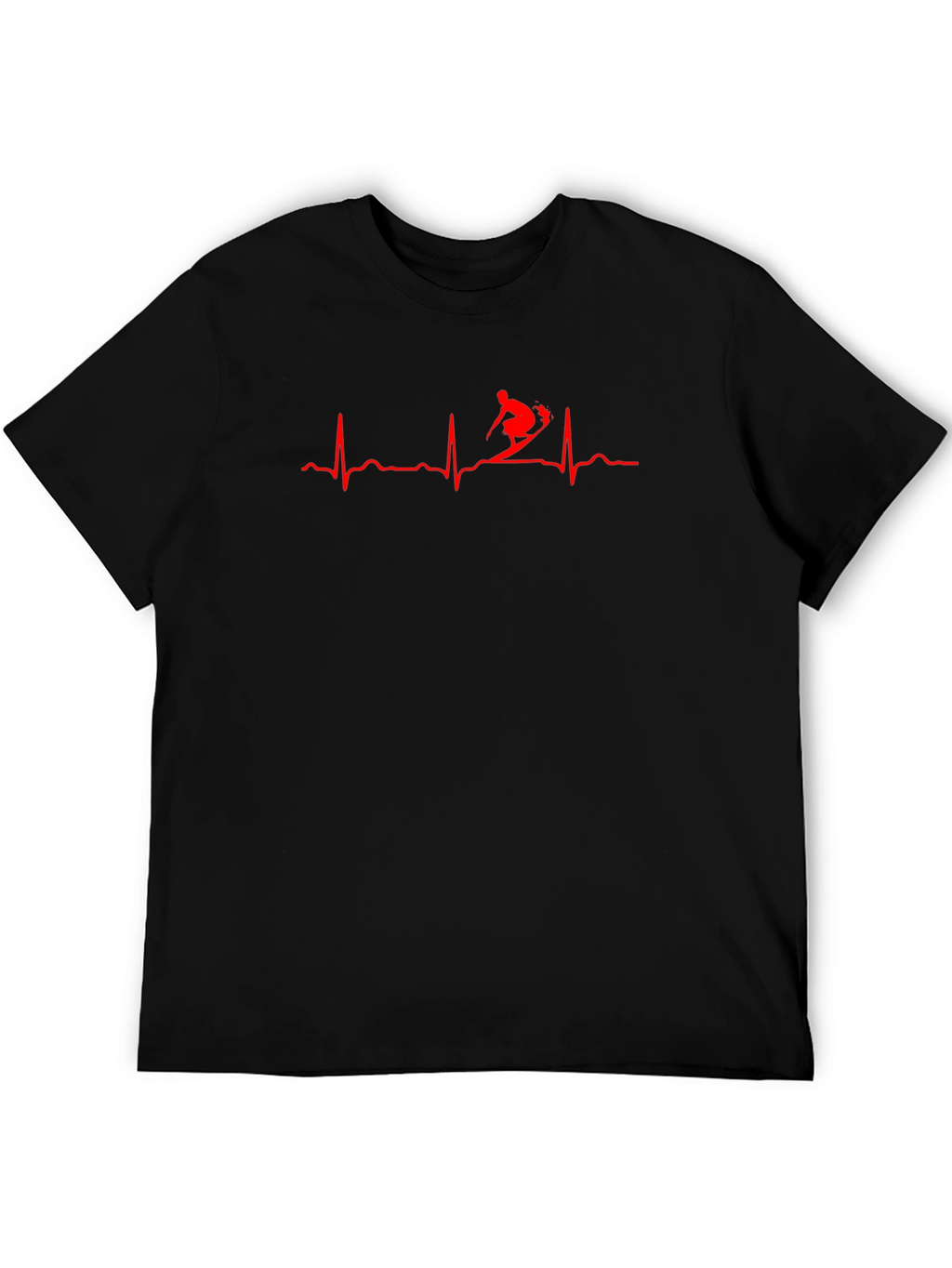 Skier Heartbeat Graphic Tee - Black Cotton T-Shirt