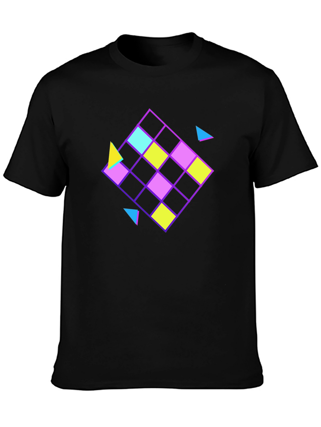 Retro Geometric Pattern Black T-Shirt