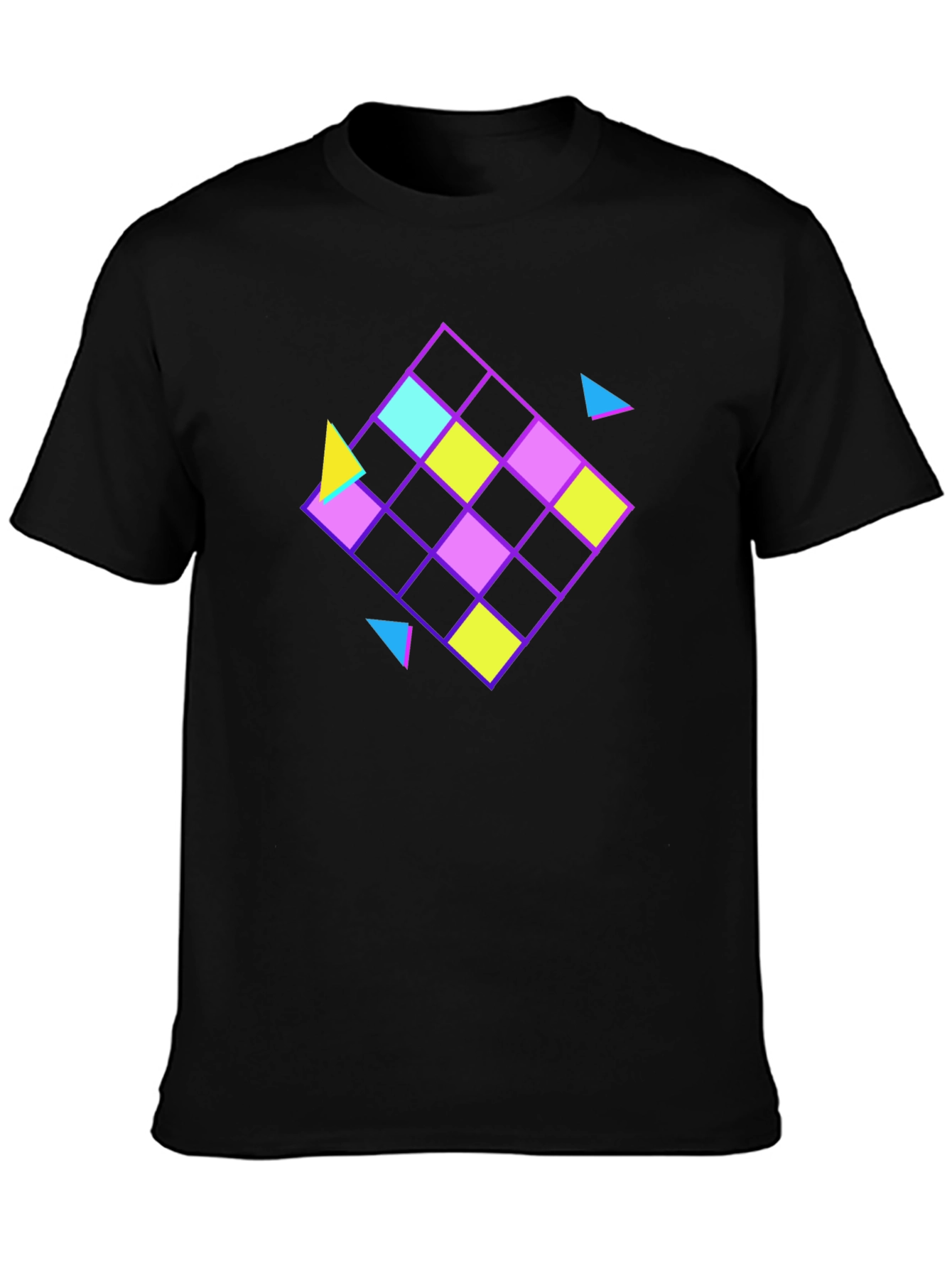 Retro Geometric Pattern Black T-Shirt
